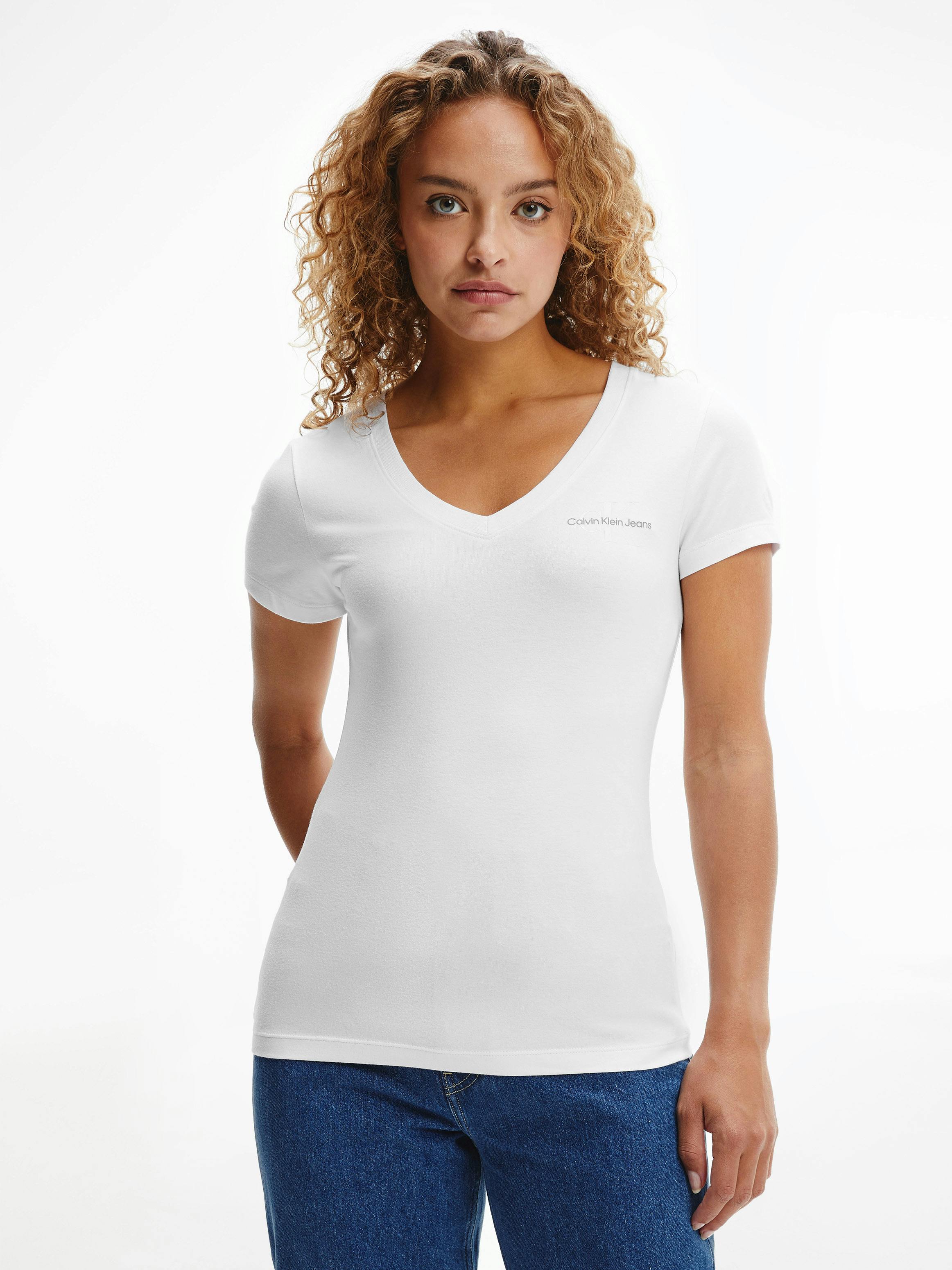 Calvin Klein Jeans Plus Monogram Slim V-neck T-shirt - White