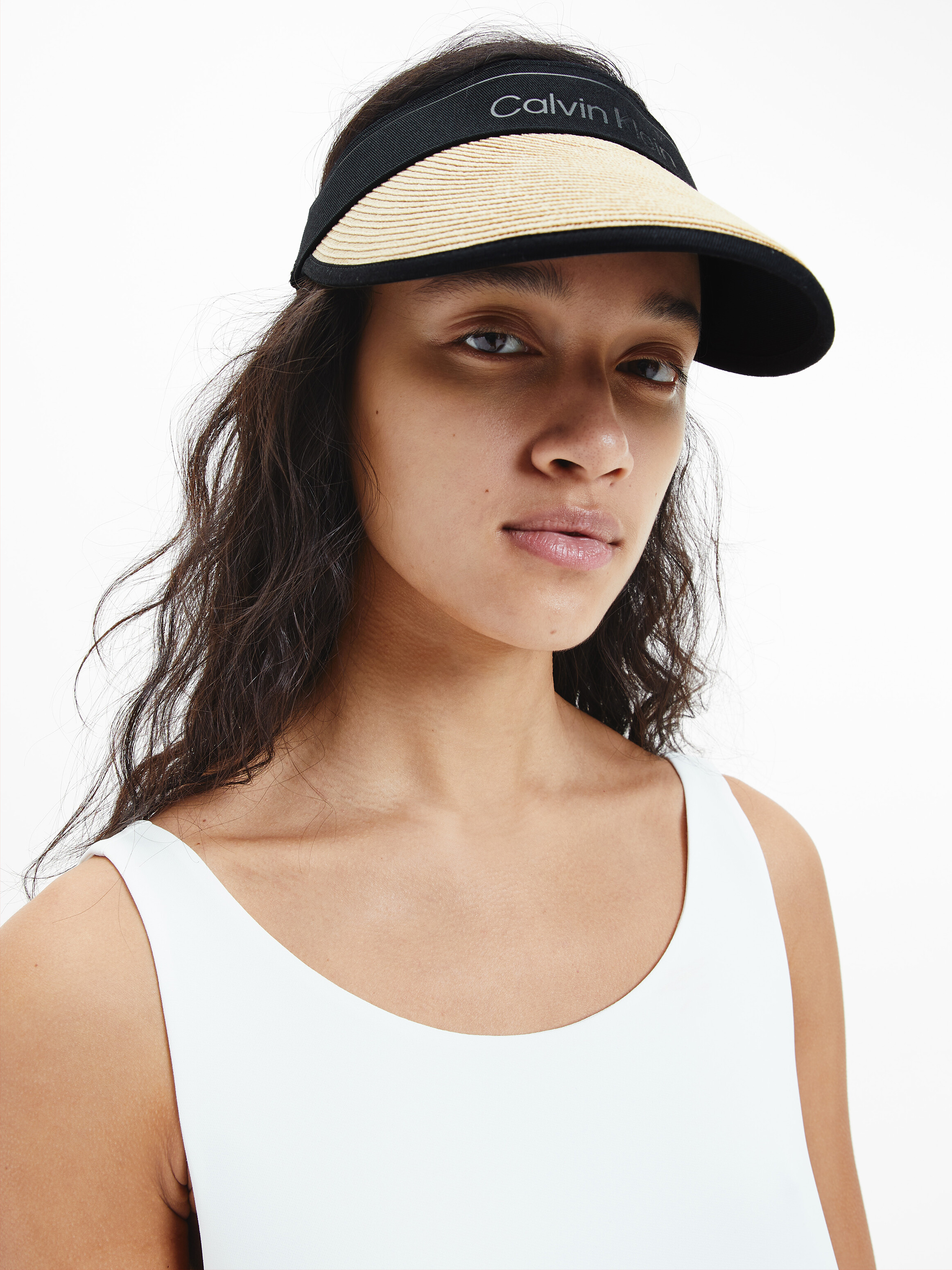 Straw and Canvas Visor Calvin Klein