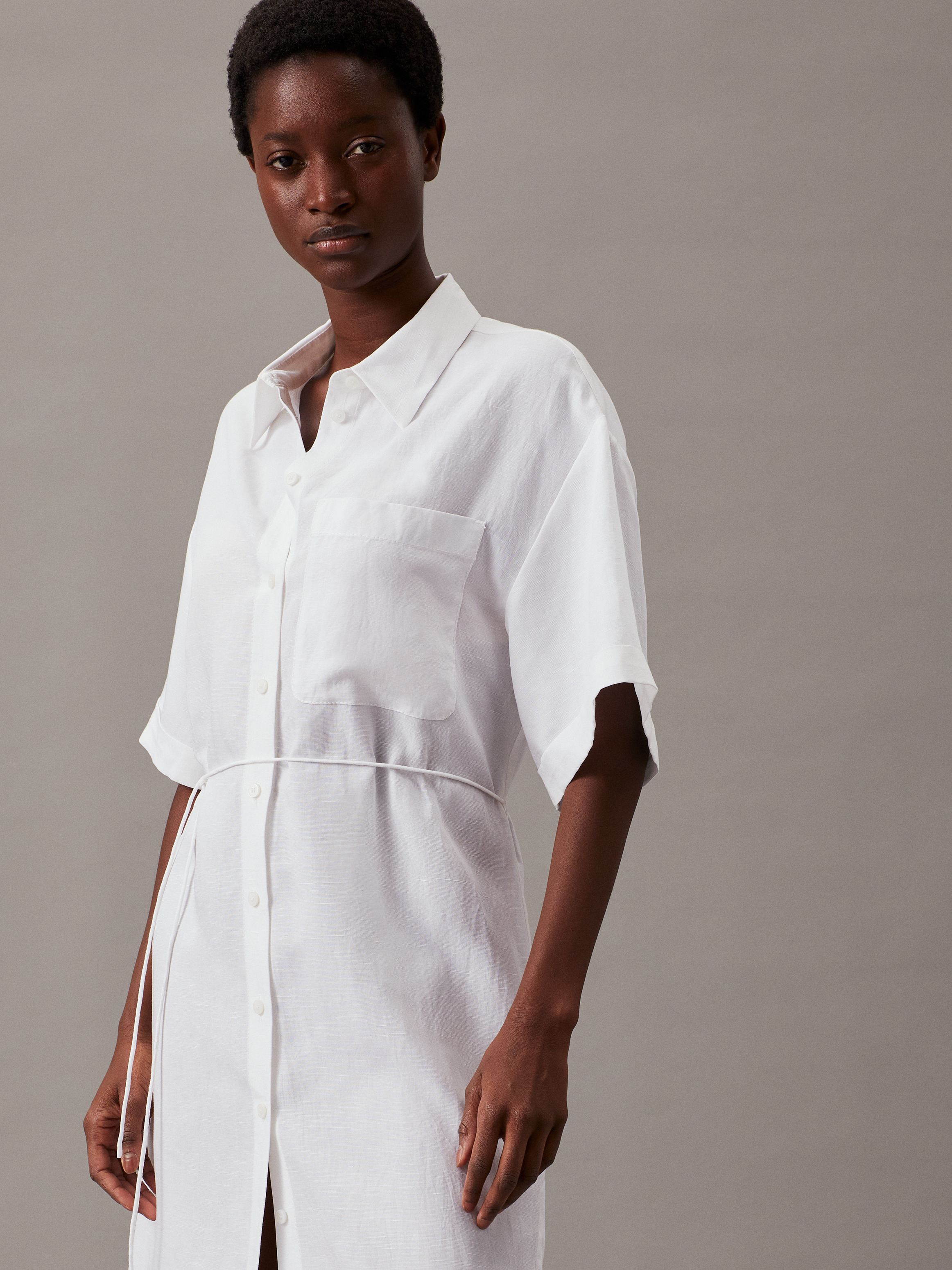 Relaxed Linen Blend Shirt Dress Calvin Klein