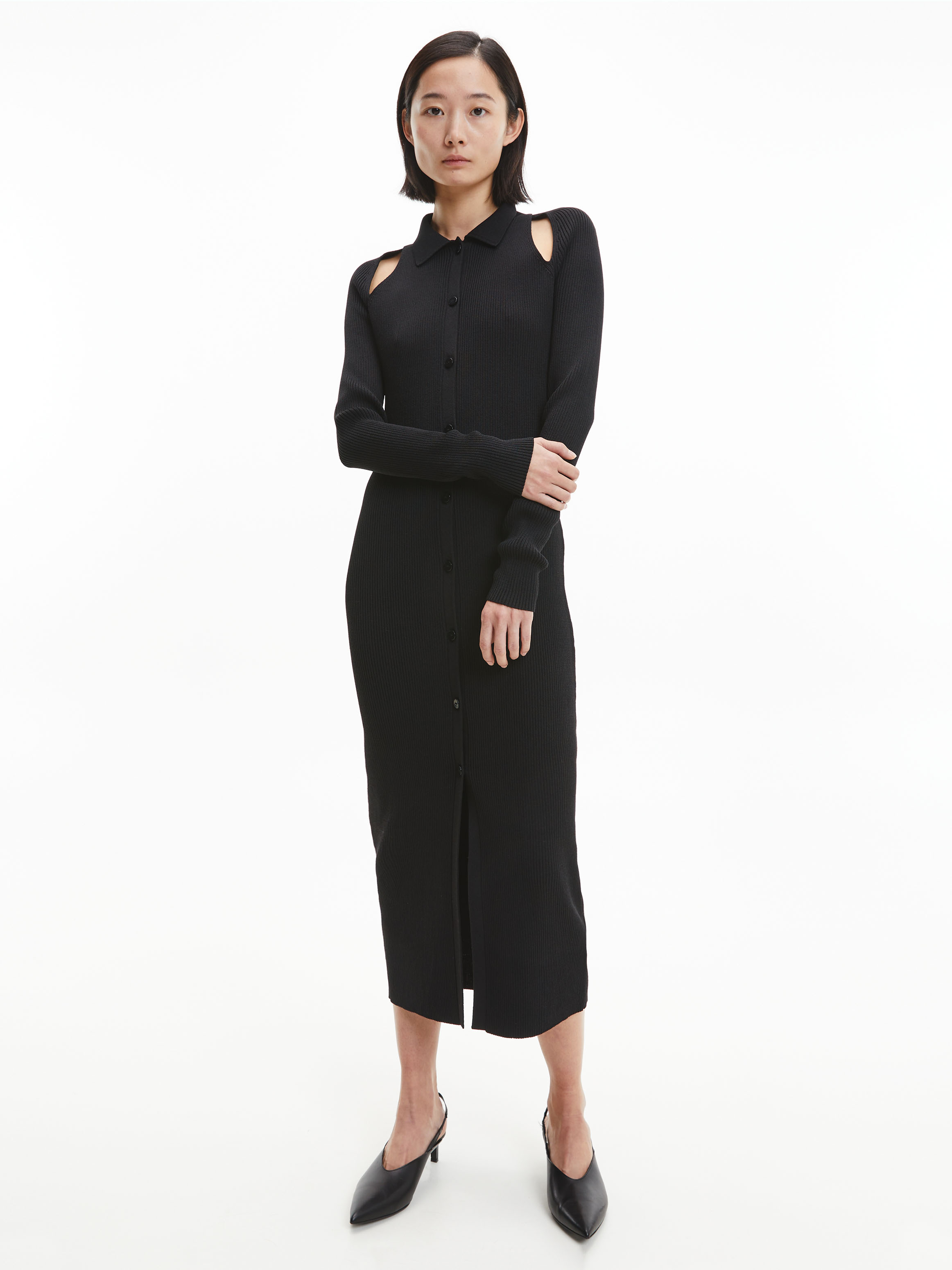 Slim Ribbed Midi Shirt Dress Calvin Klein