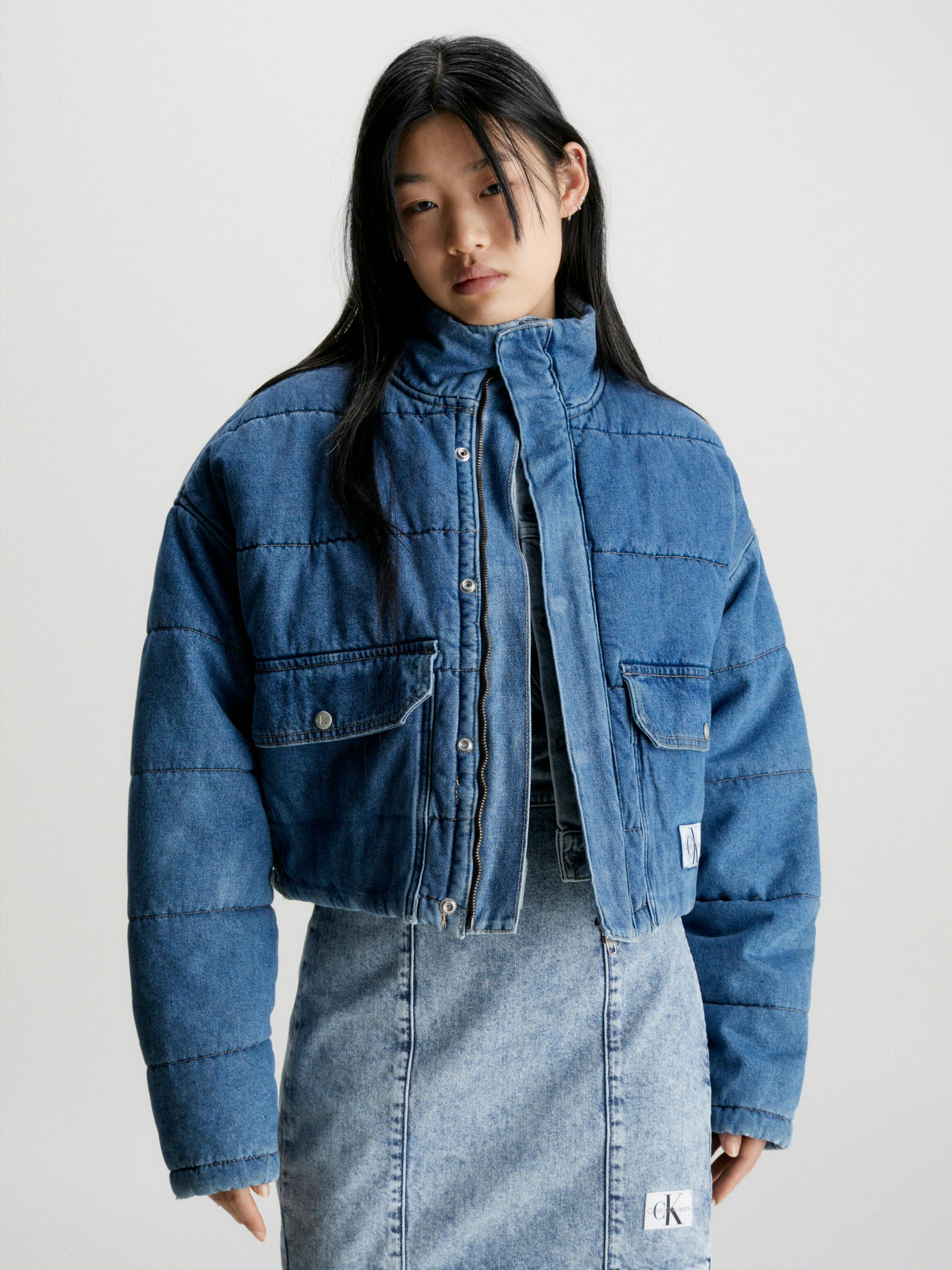 Cropped Denim Puffer Jacket | Calvin Klein