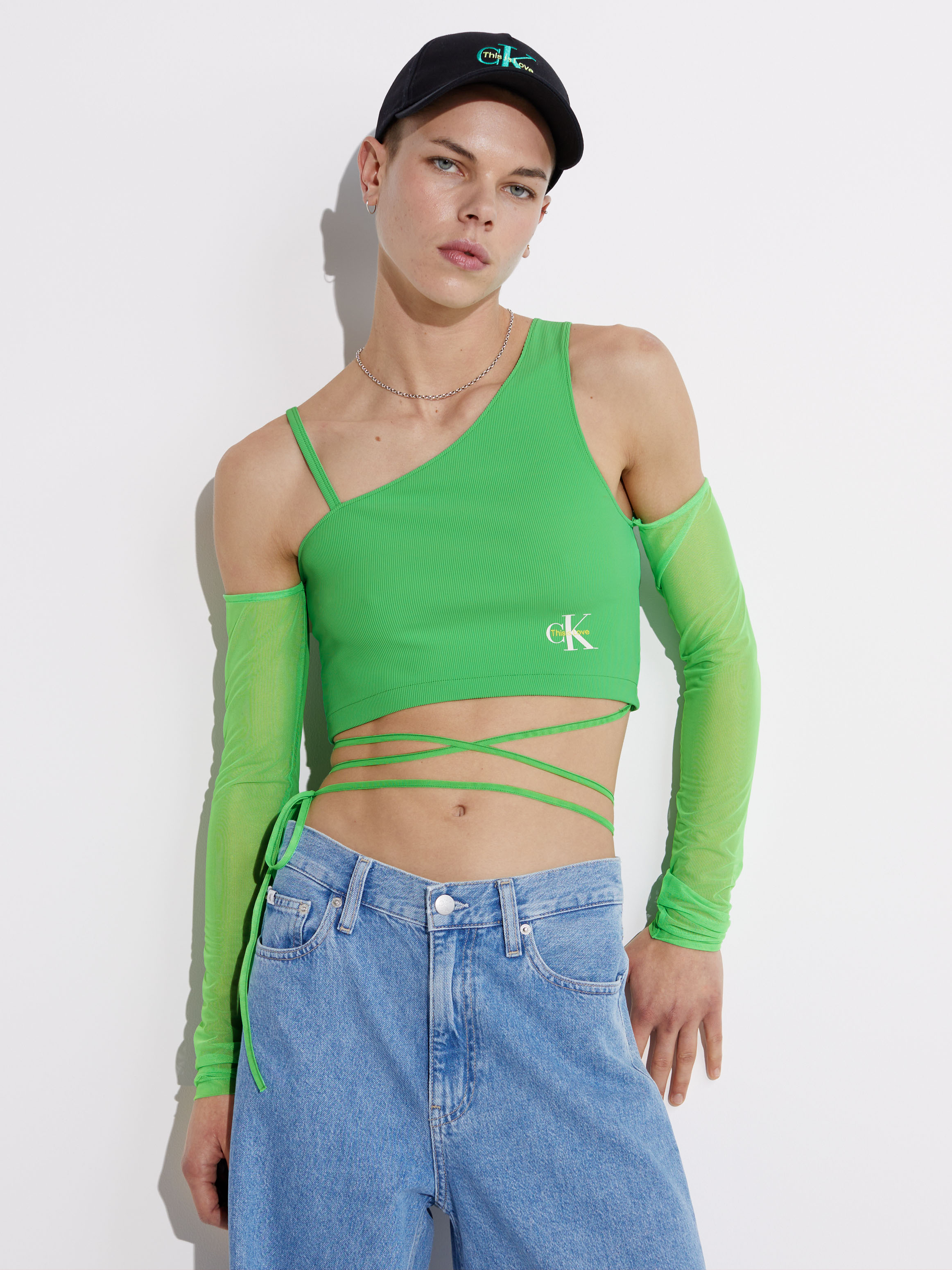 Neon green mesh crop top on sale