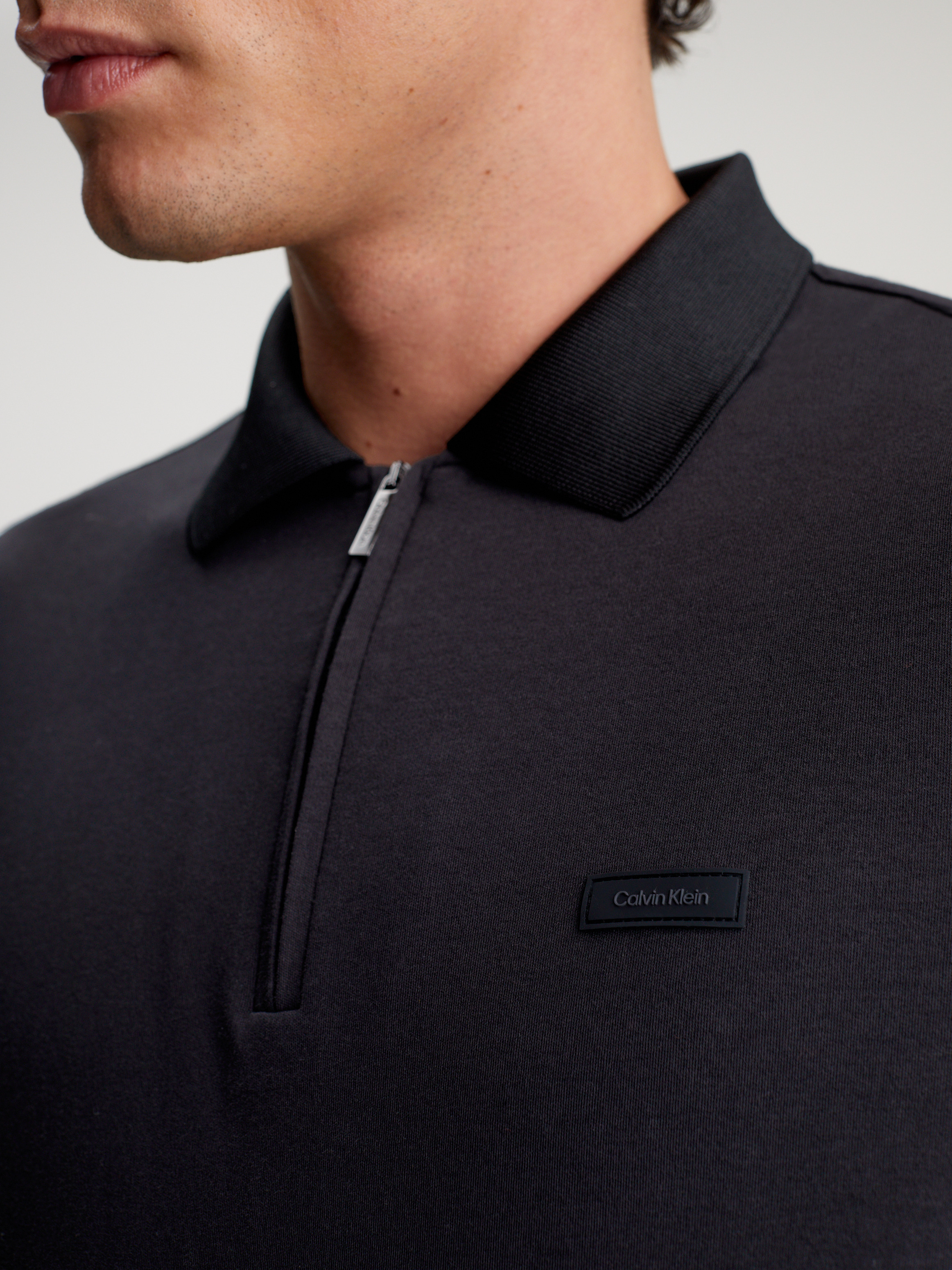 Smooth Cotton Zip Polo Shirt | Calvin Klein