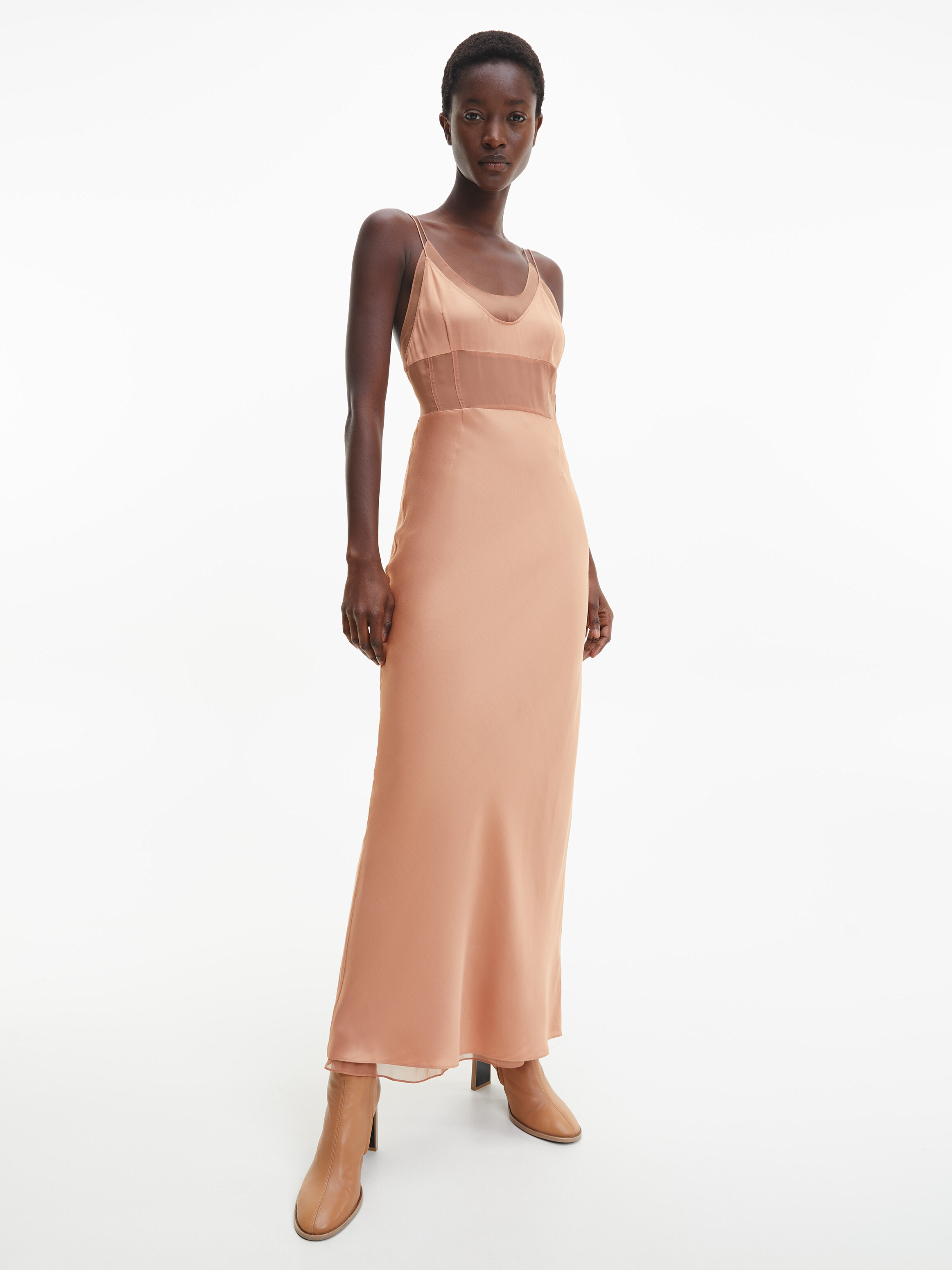 Slim Sheer Layered Slip Dress Calvin Klein