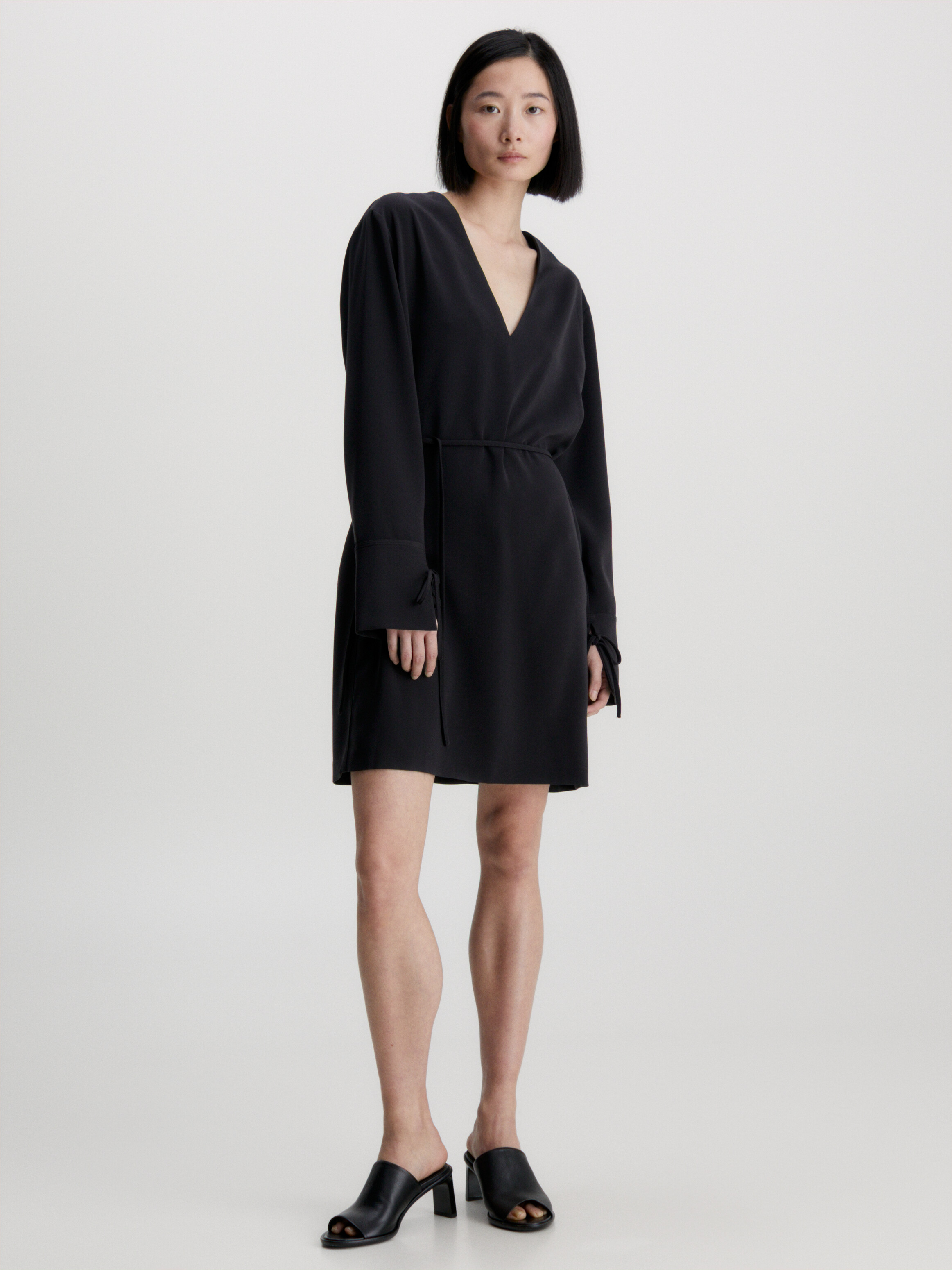Calvin klein black wrap dress new arrivals