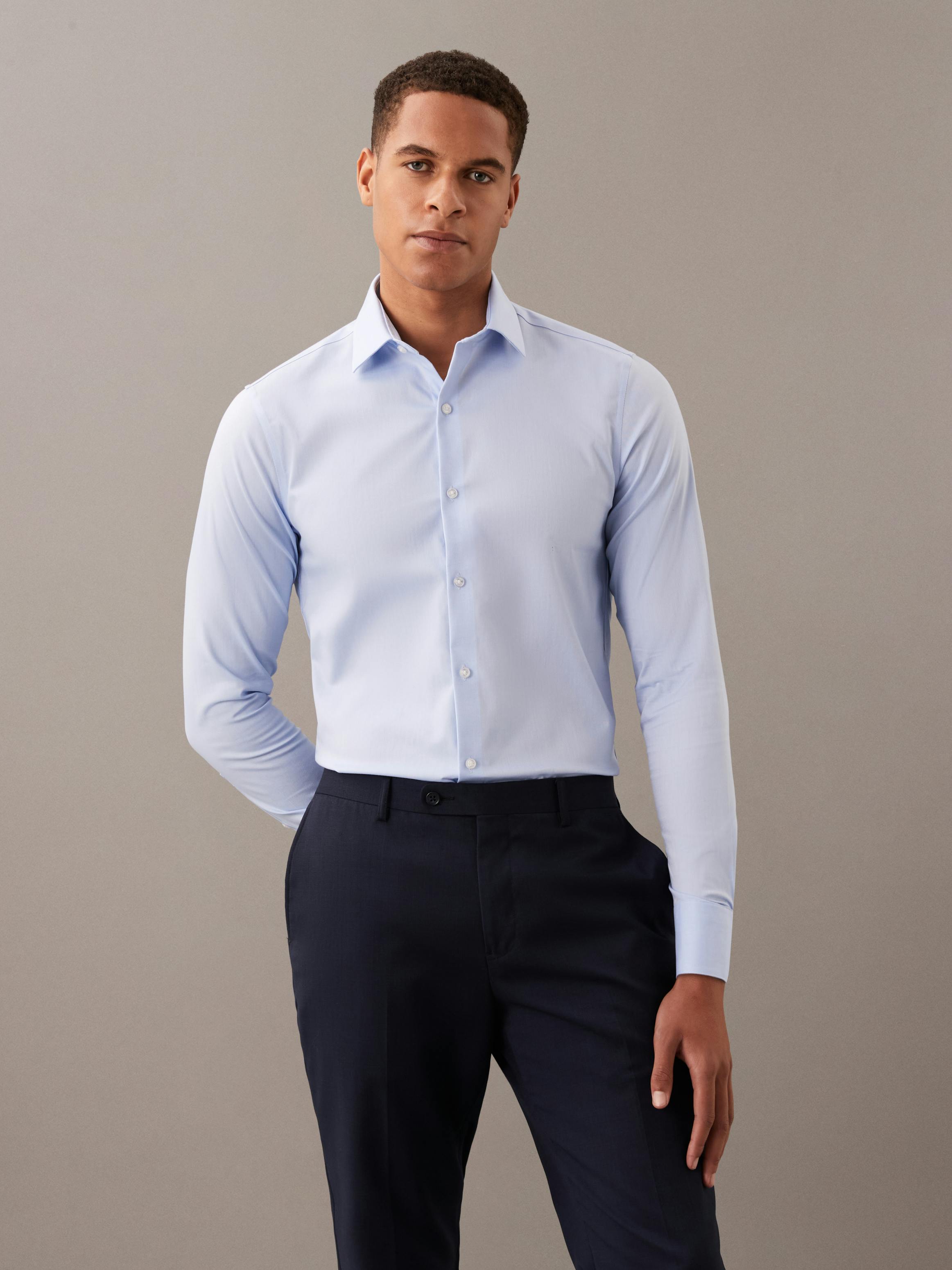 calvin klein light blue dress shirt Calvin Klein Slim Fit Stretch Dress Shirt in Blue Tonal Strip