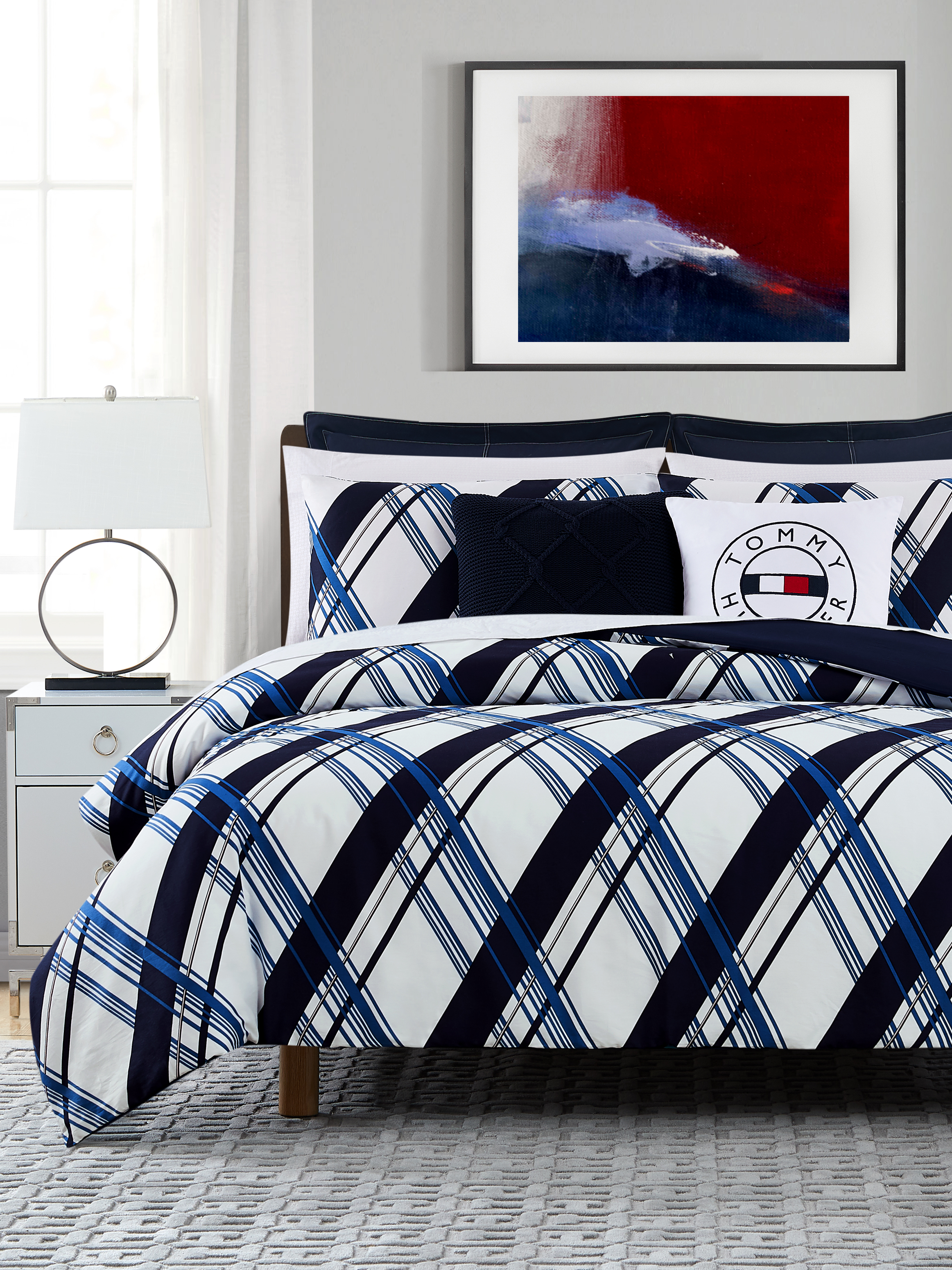 Hilfiger Diagonal Plaid Quilt Cover Set Double Bed Duvet Covers