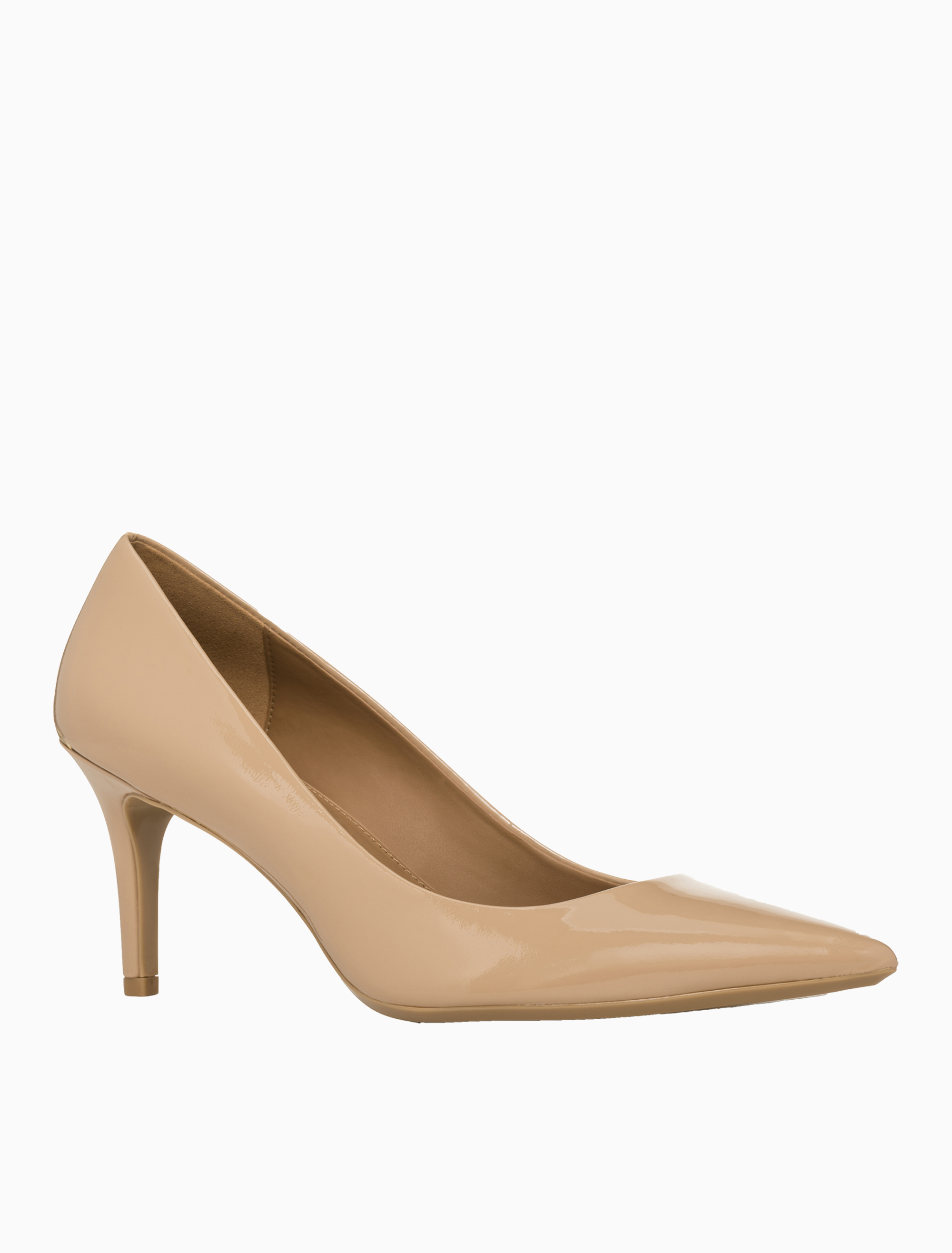 tan patent leather pumps