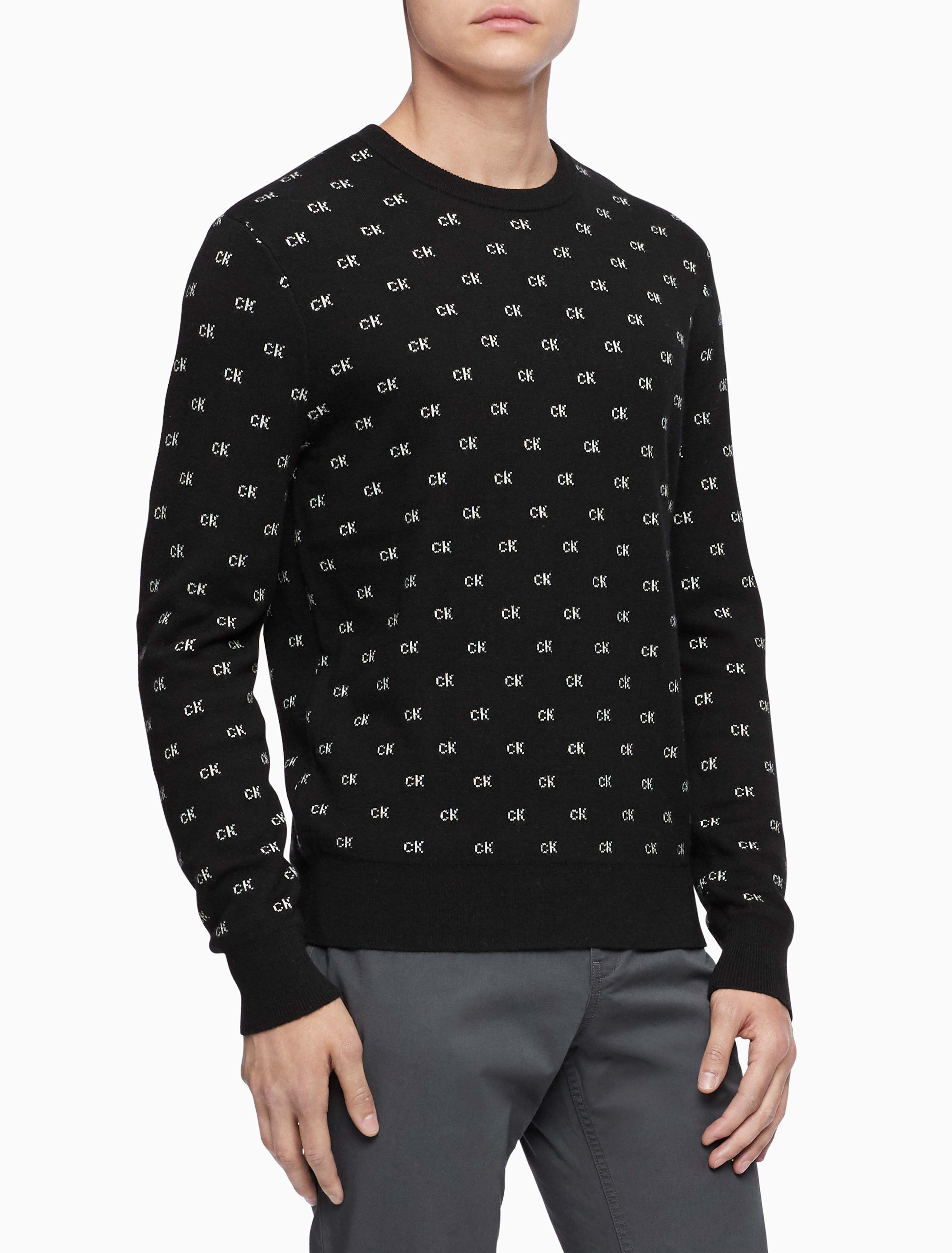 Logo Pattern Jacquard Crew Neck Pullover Sweatshirts + Hoodies Calvin Klein