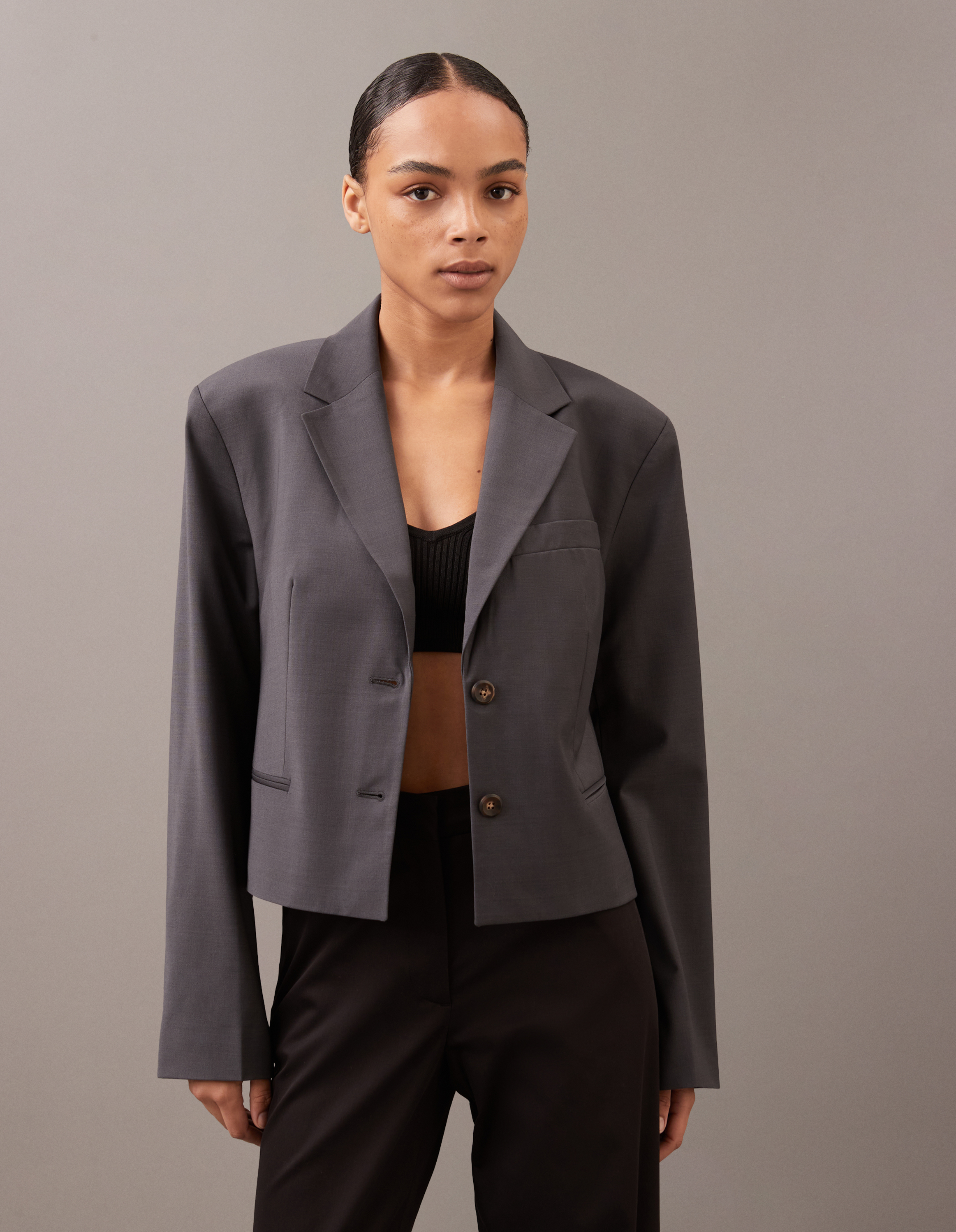 Wool Blend Cropped Blazer