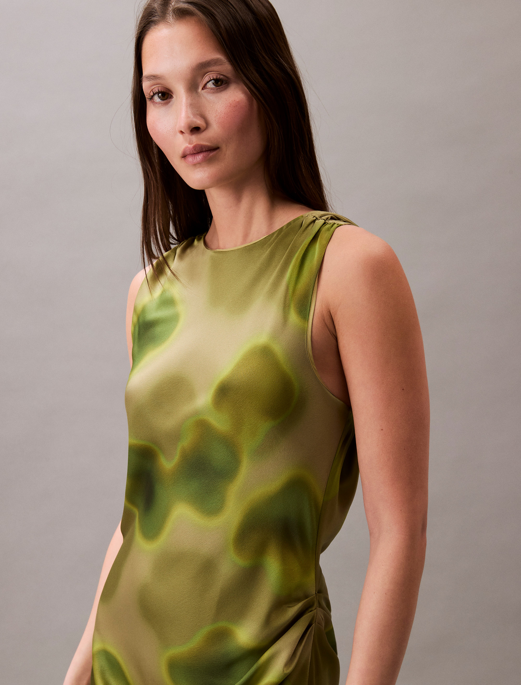 Crushed Satin Floral Midi Dress | Calvin Klein