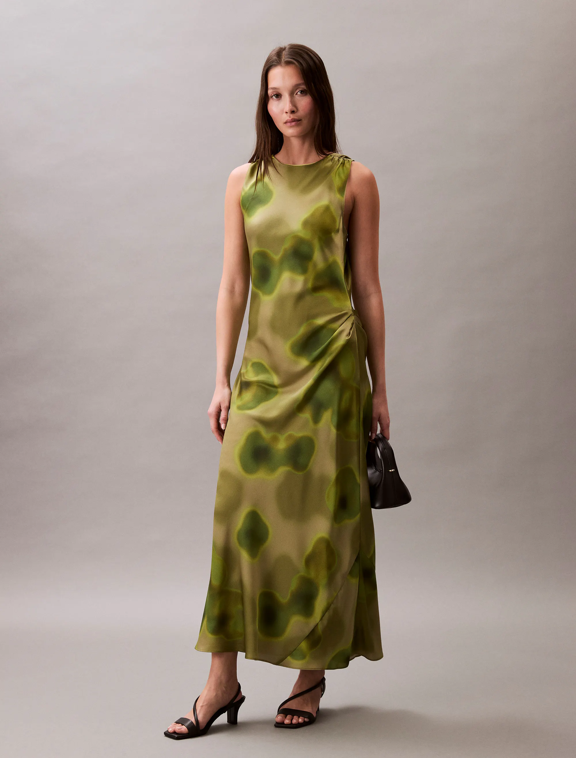 Crushed Satin Floral Midi Dress | Calvin Klein Crushed Satin Floral Midi Dress | Calvin Klein