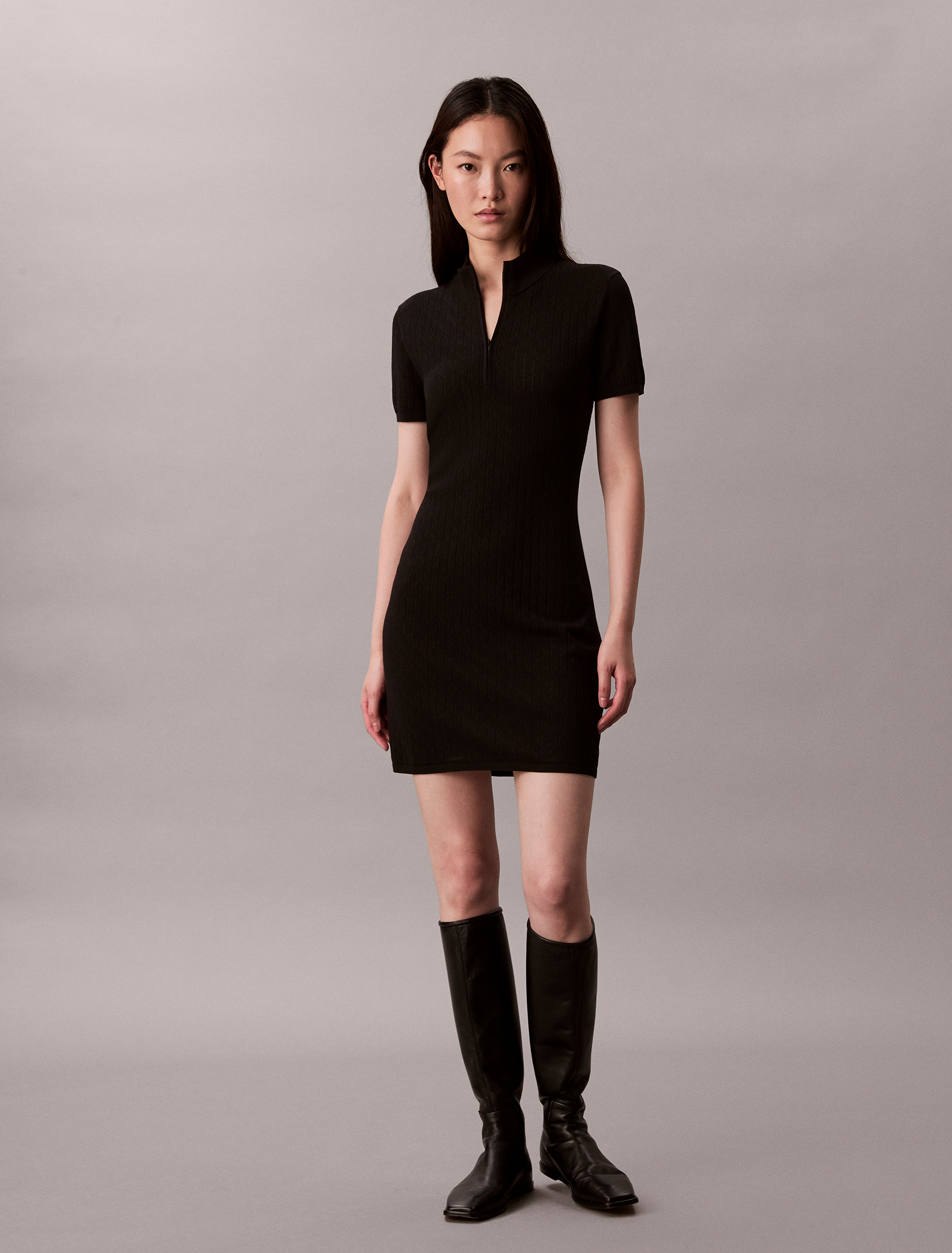 Logo Jacquard Zip Neck Dress