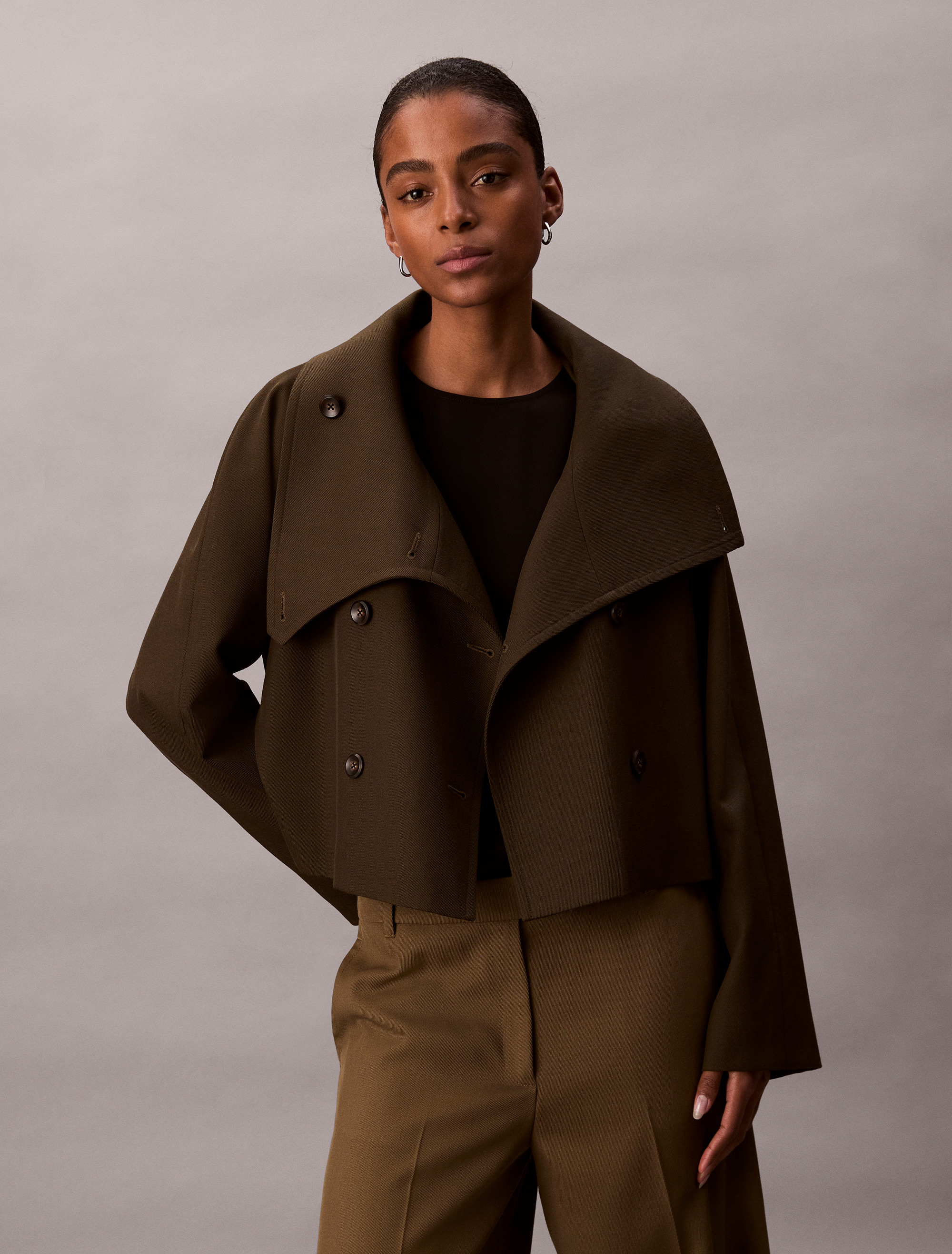 Cropped Wool Trench Coat