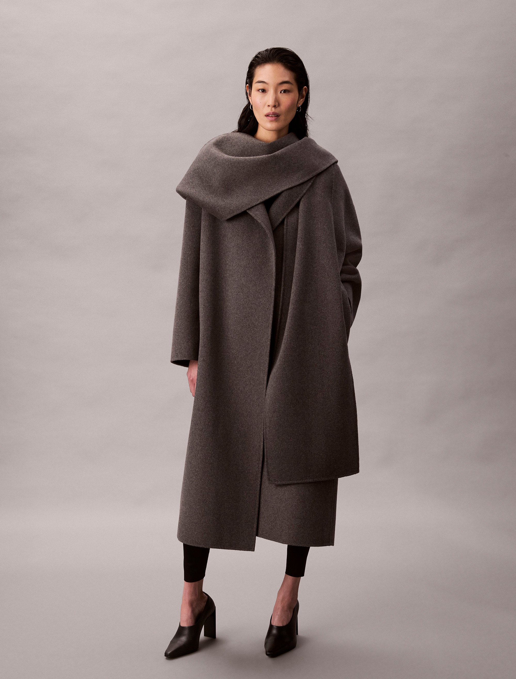 Heathered Wool Scarf Coat