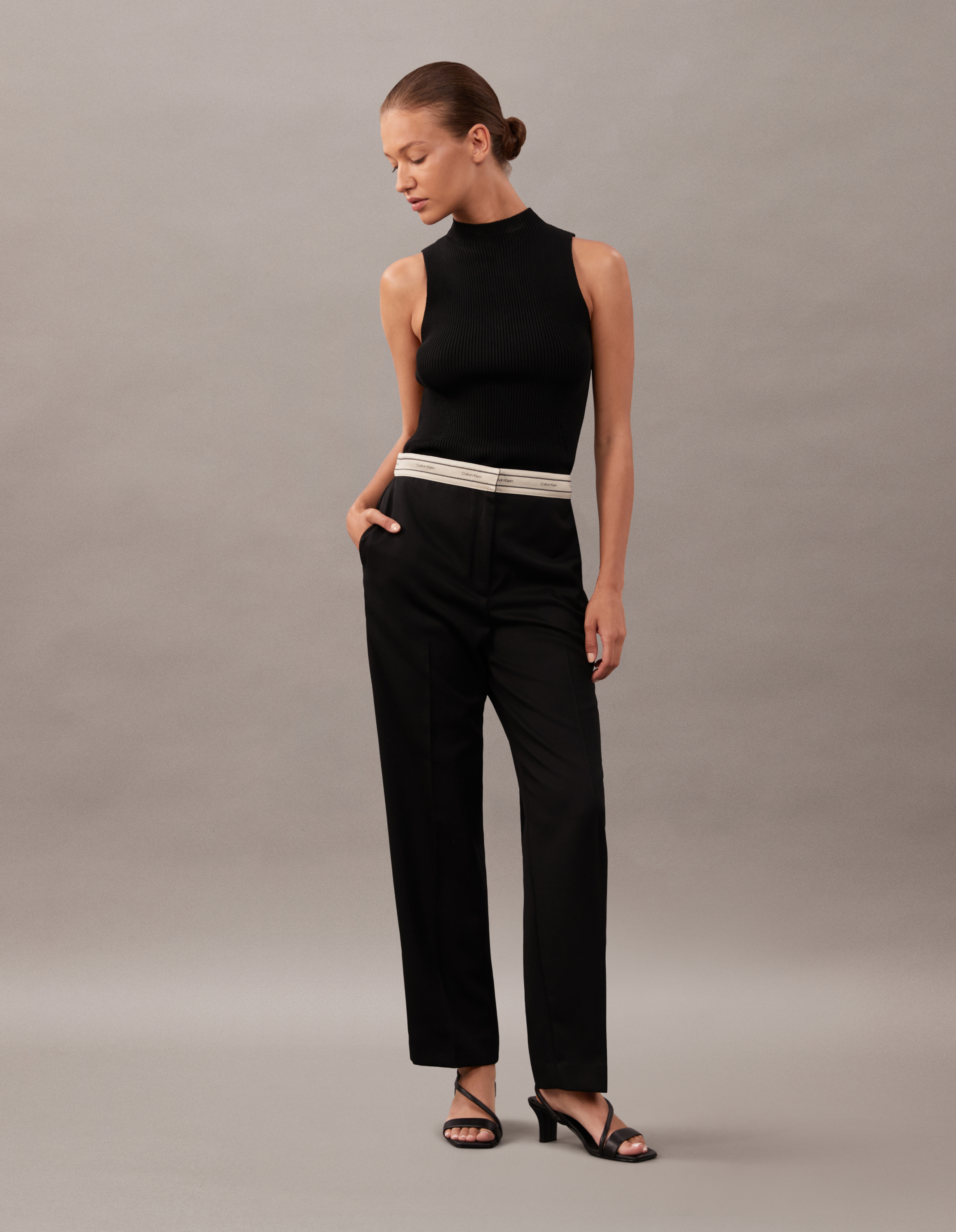 Wool Logo Waistband Pants