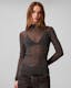 Lurex Sheer Mock Neck T-Shirt