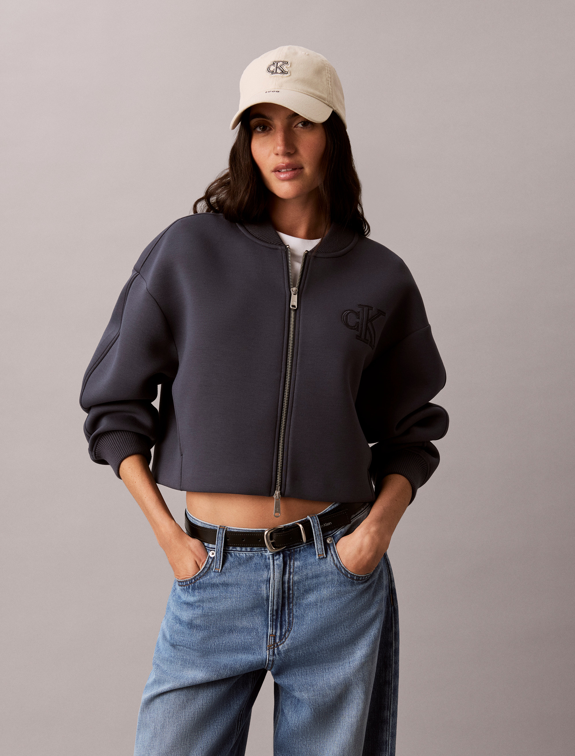Smooth Cropped Relaxed Bomber Jacket