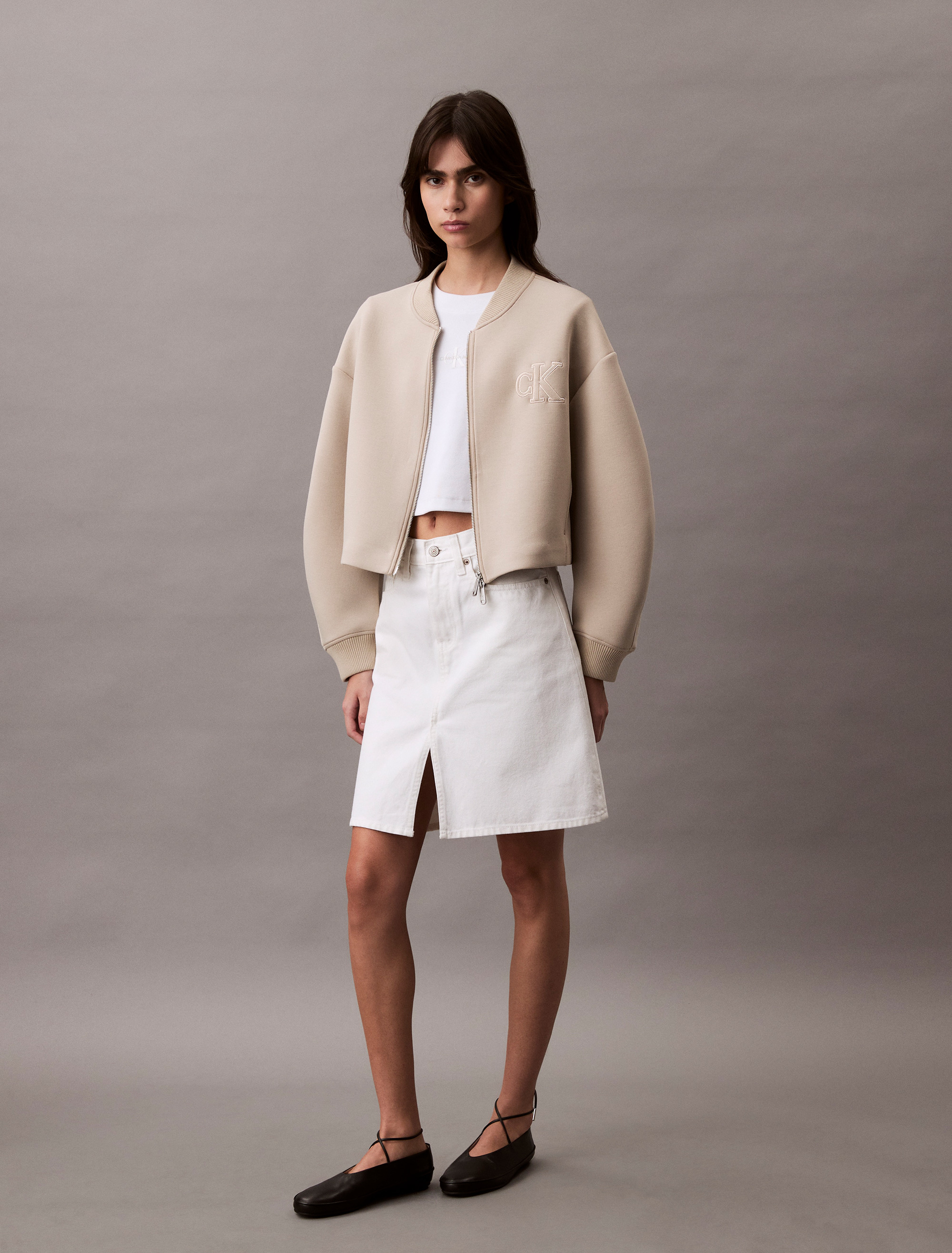 【 】Scuba Cropped Relaxed Bomber Jacket Scuba Cropped Relaxed Bomber Jacket | Calvin Klein