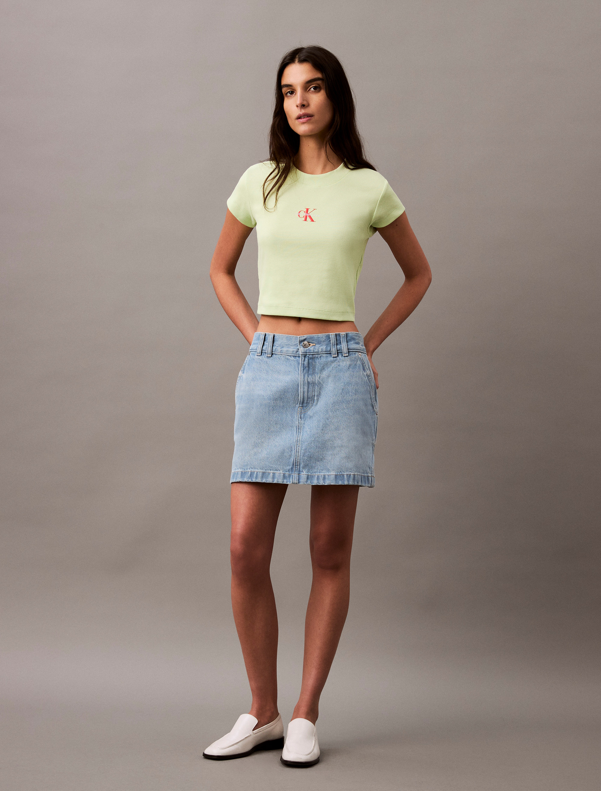 売れ筋商品|||カルバンクライン カットソー トップス レディース Women's Monogram Logo Baby T-Shirt Butterfly Monogram Logo Ribbed Baby Tee | Calvin Klein