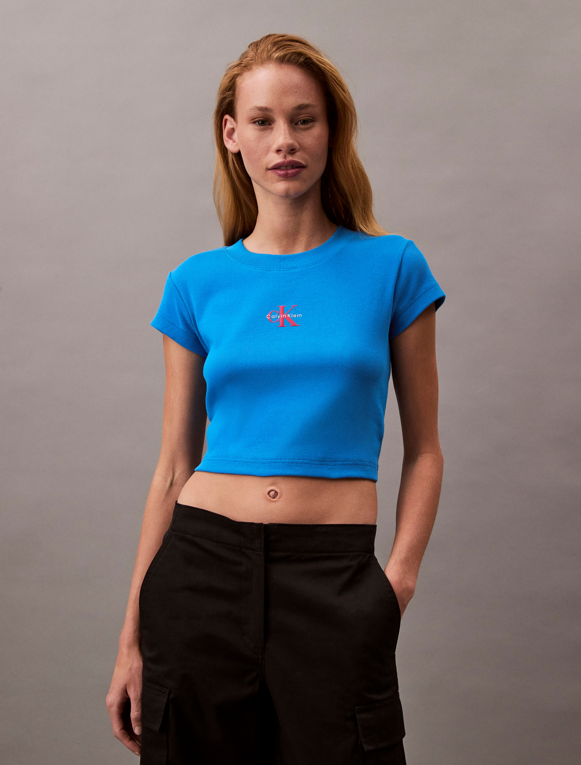 ☆人気☆【 】☆Women's Monogram Baby T-Shir.t☆ Monogram Logo Ribbed Baby Tee | Calvin Klein