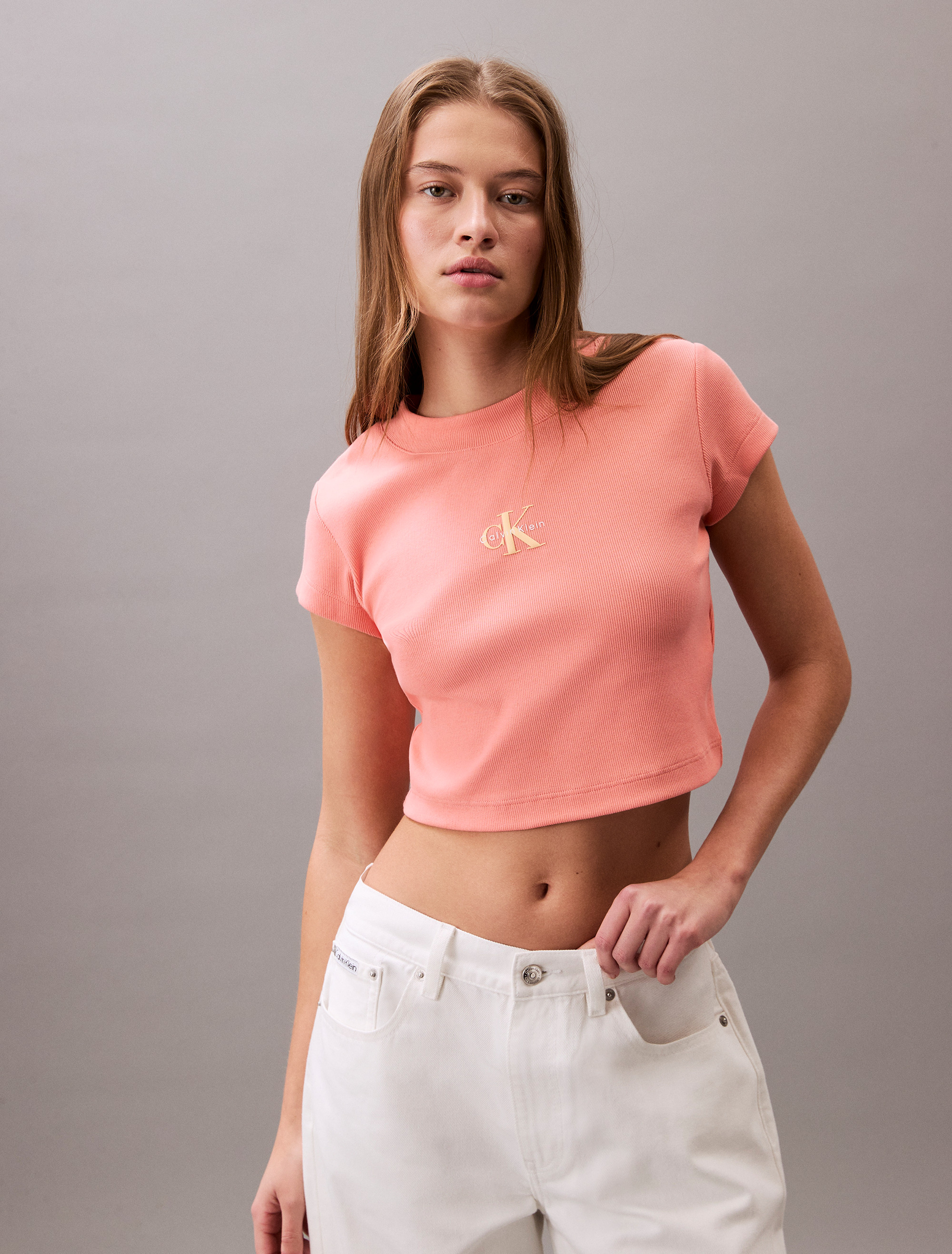 Monogram Logo Ribbed Baby Tee | Calvin Klein Monogram Logo Ribbed Baby Tee | Calvin Klein
