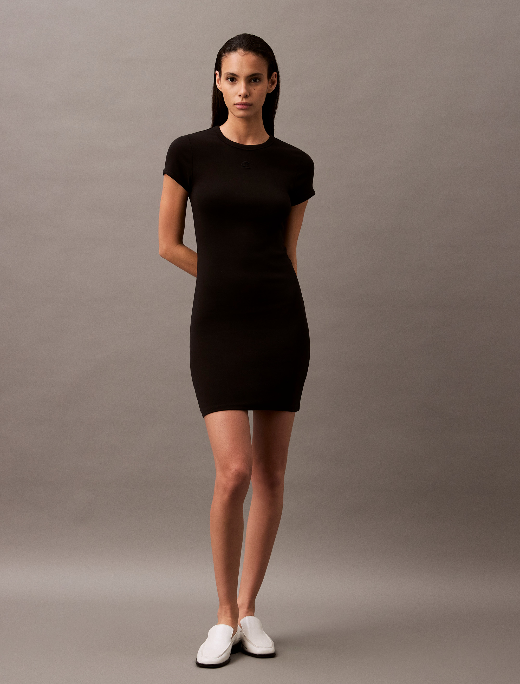 fit and flare office dress BLACK GATHERED JERSEY T-SHIRT DRESS – MARQUES ' ALMEIDA main image 1