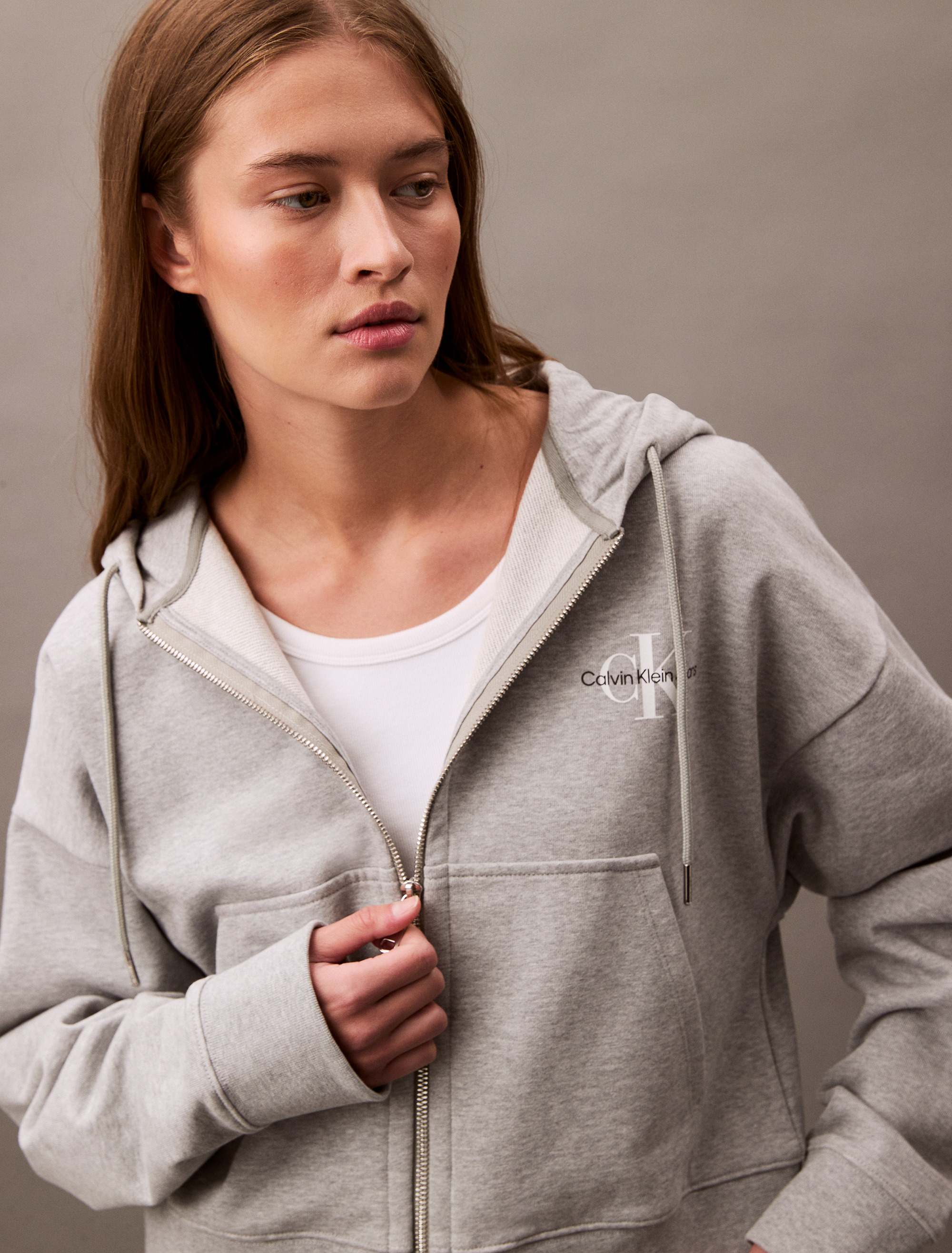 Cropped Zip Up Monogram Hoodie | Calvin Klein