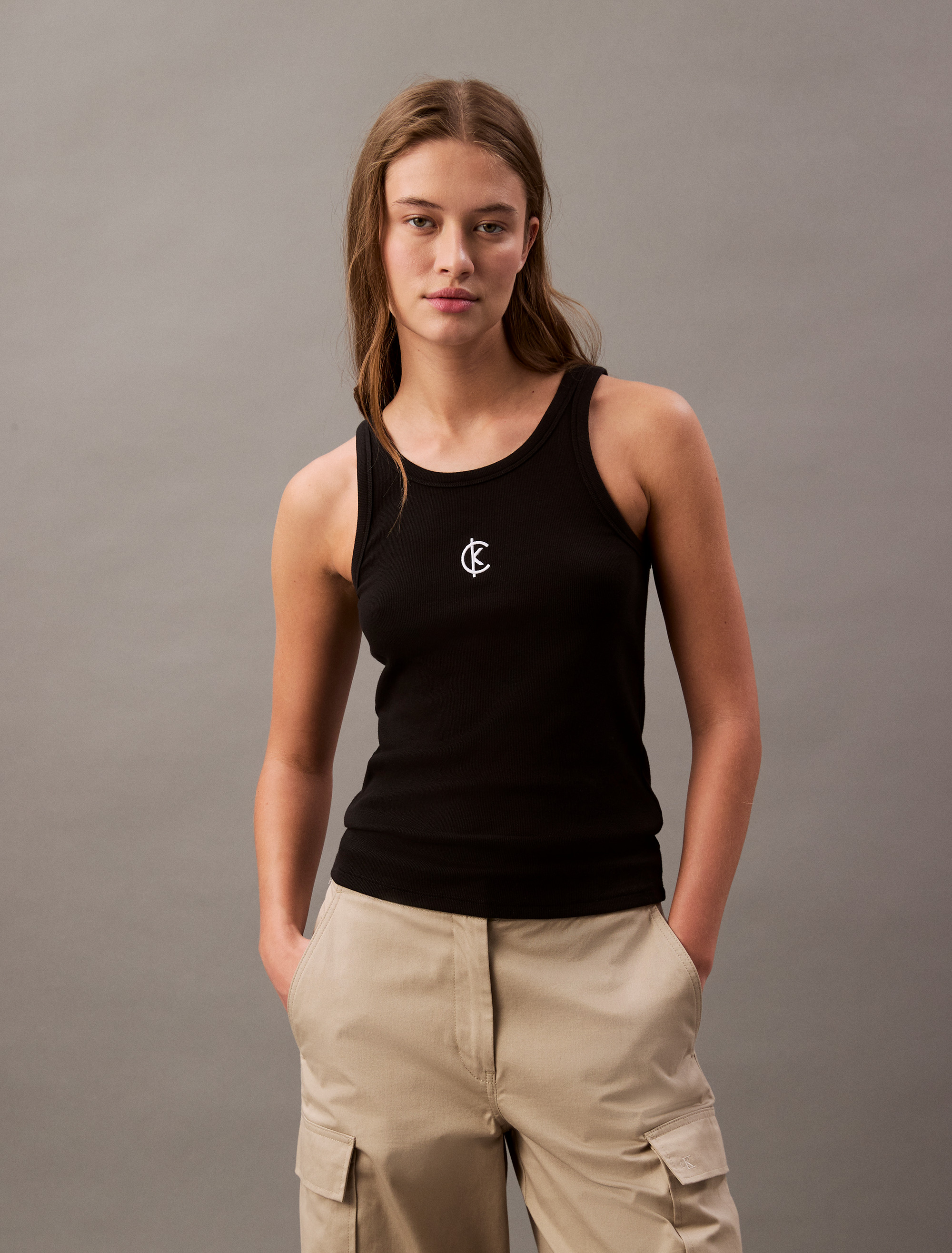 tシャツ CURRENTAGE/カレンテージ Organic Cotton Rib Tank Top リブタンクトップ レディース メンズ Ribbed Cotton Logo Tank Top | Calvin Klein