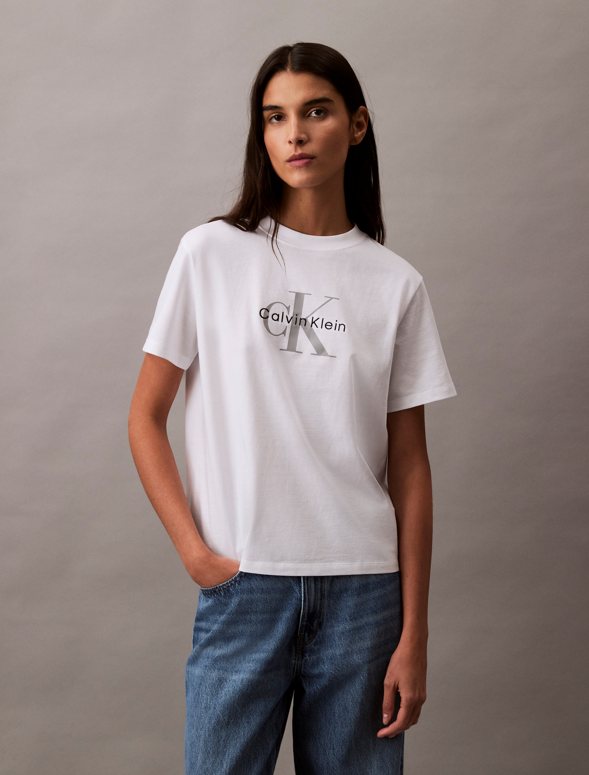 Cropped Tonal Embroidered T-Shirt | Calvin Klein