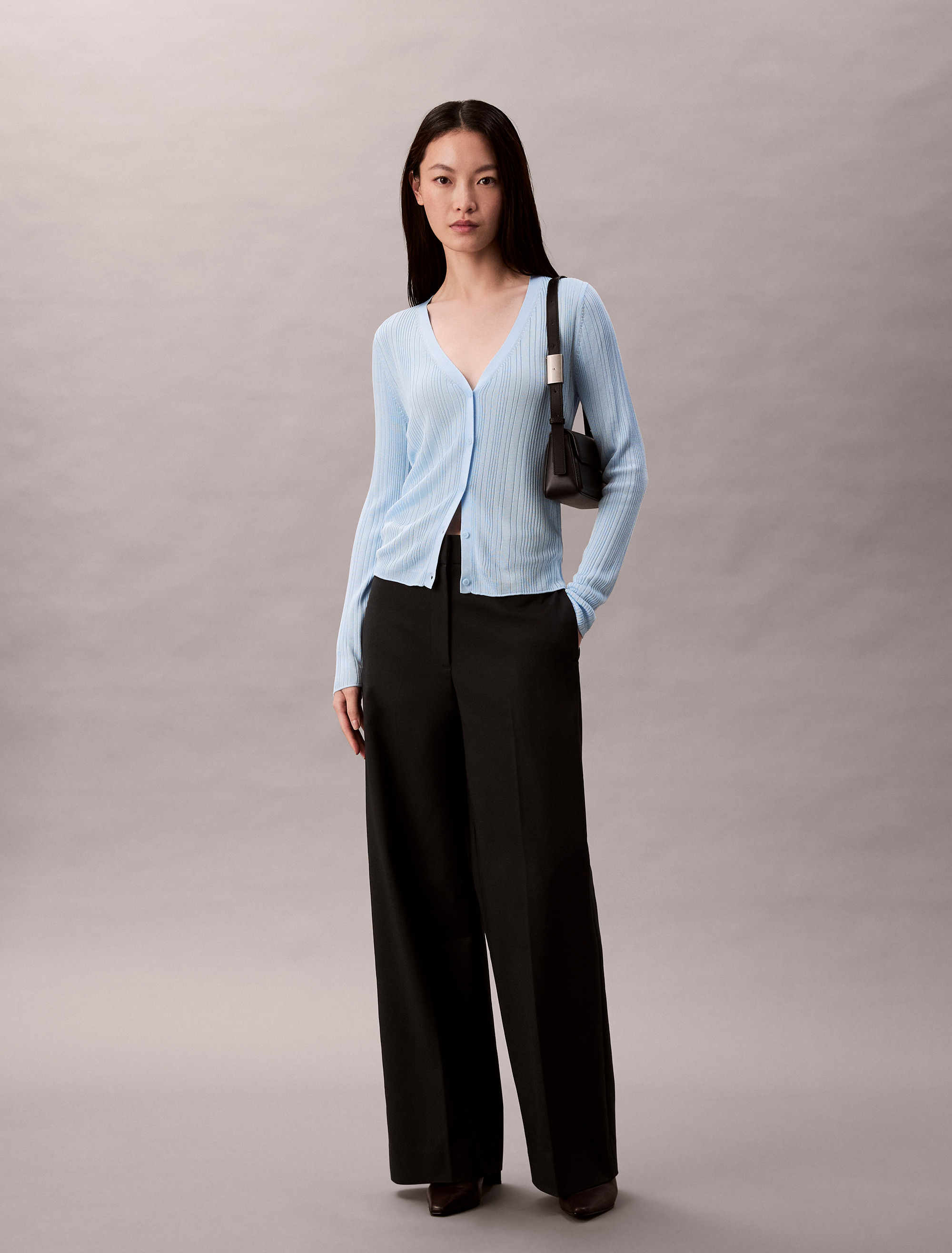 Shiny Viscose Rib Cardigan