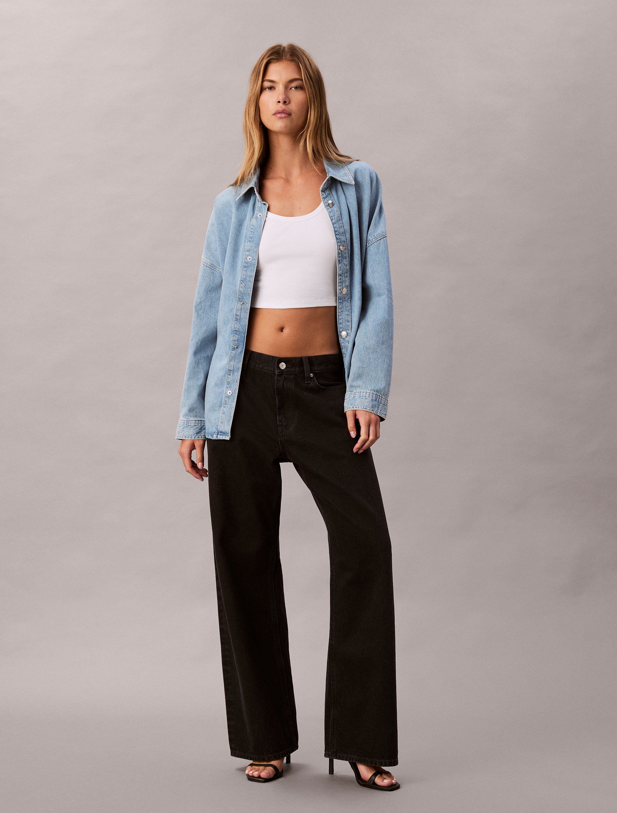 Linen Blend Denim Relaxed Button-Down Shirt