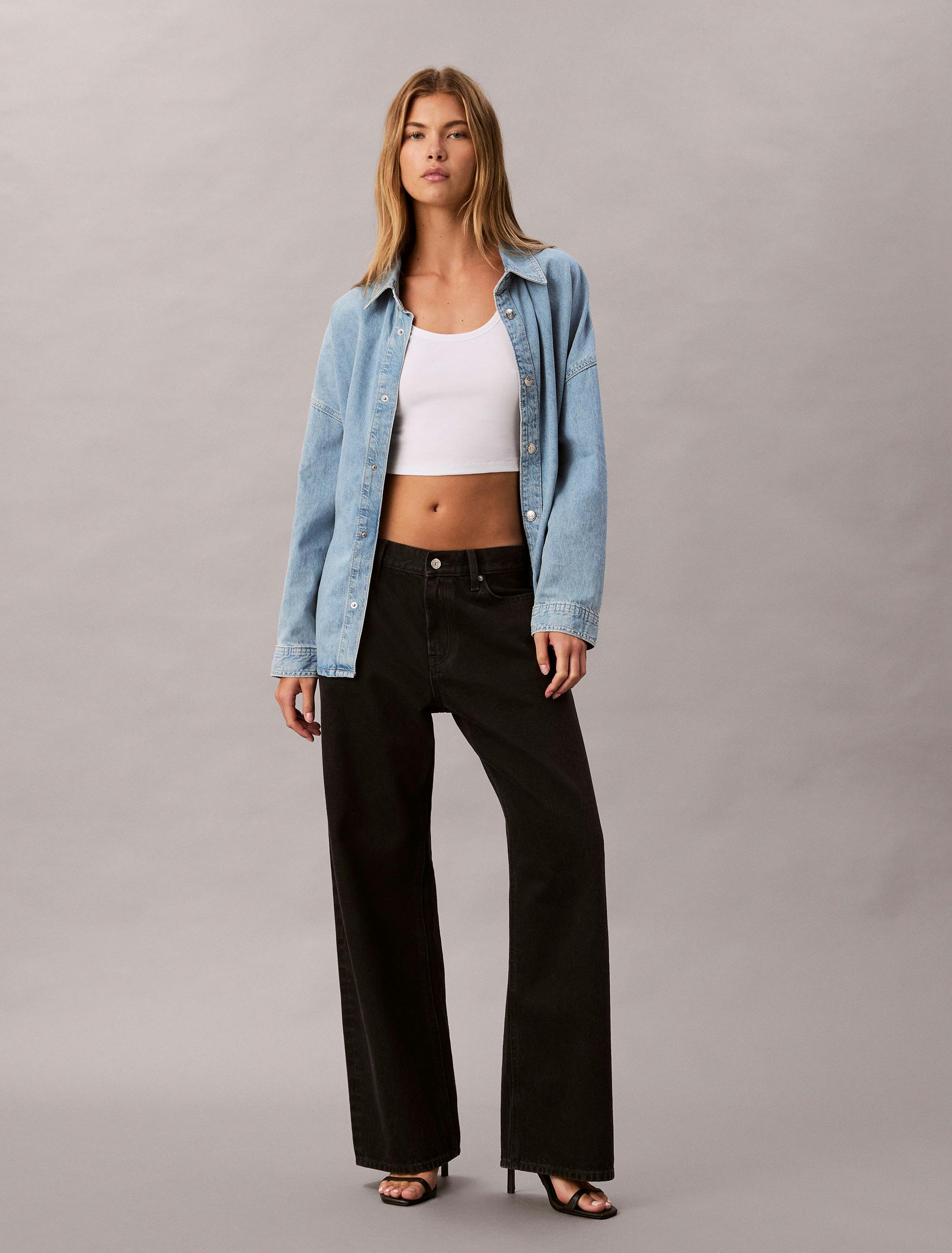 Linen Blend Denim Relaxed Button-Down Shirt | Calvin Klein