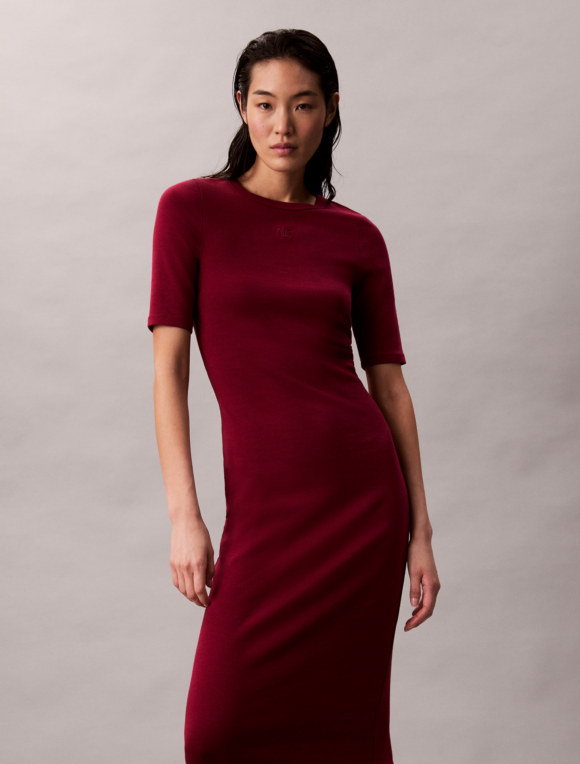 calvin klein burgundy dress Calvin Klein Women's Short-Sleeve Midi Dress - Plum