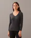 Rib V-Neck Long Sleeve Top
