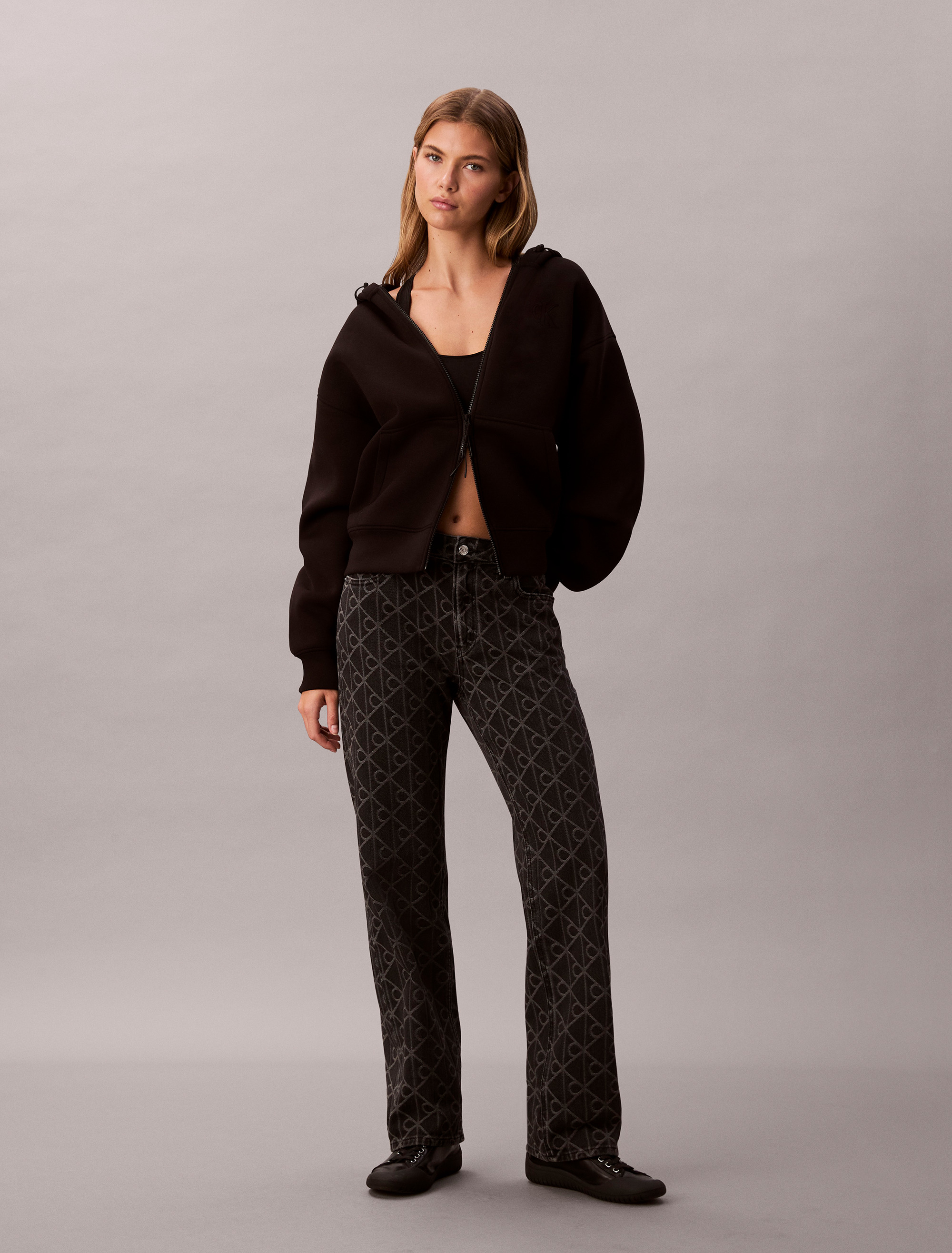 Allover Monogram Mid Rise Straight Jeans