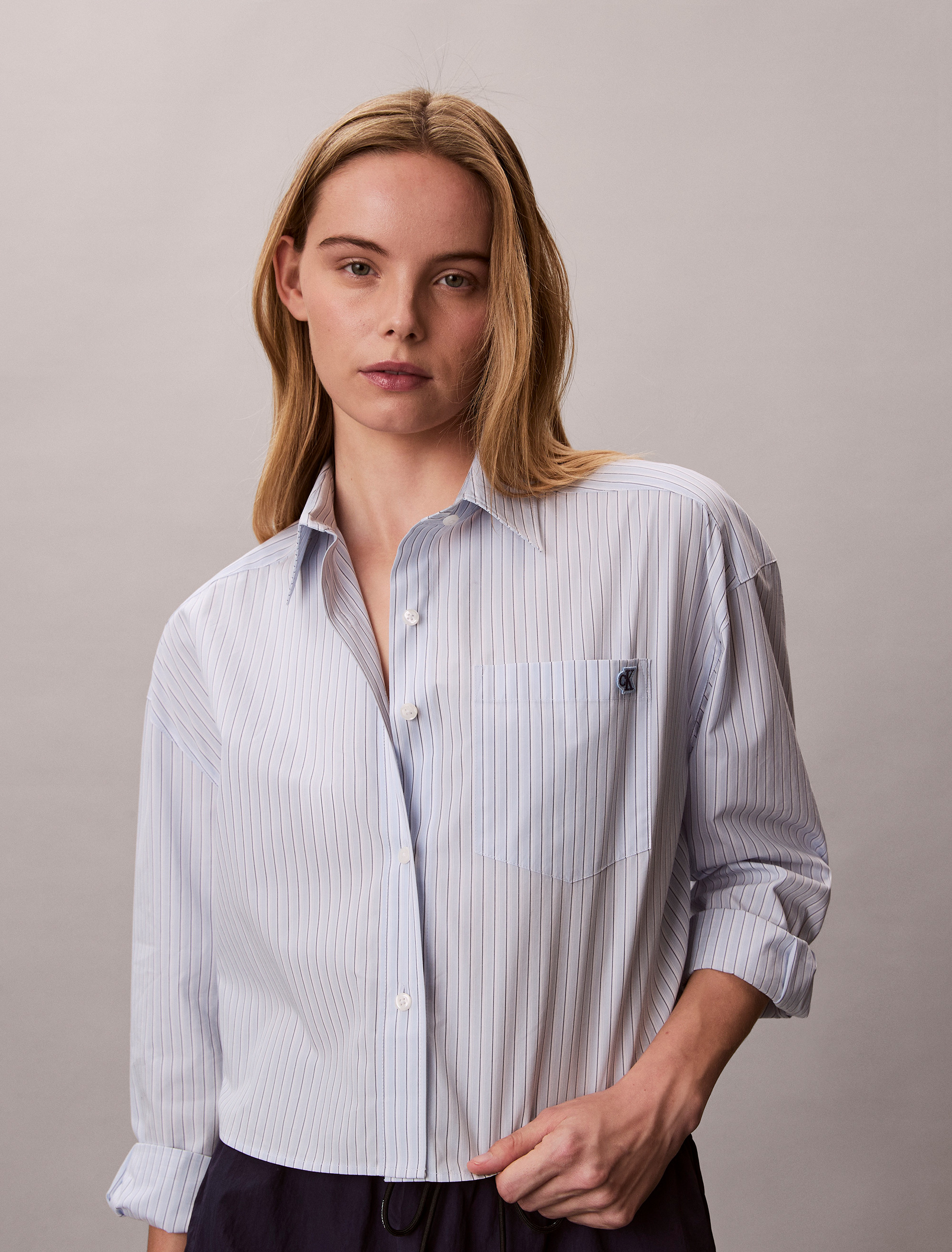 Cropped Cotton Poplin Stripe Shirt