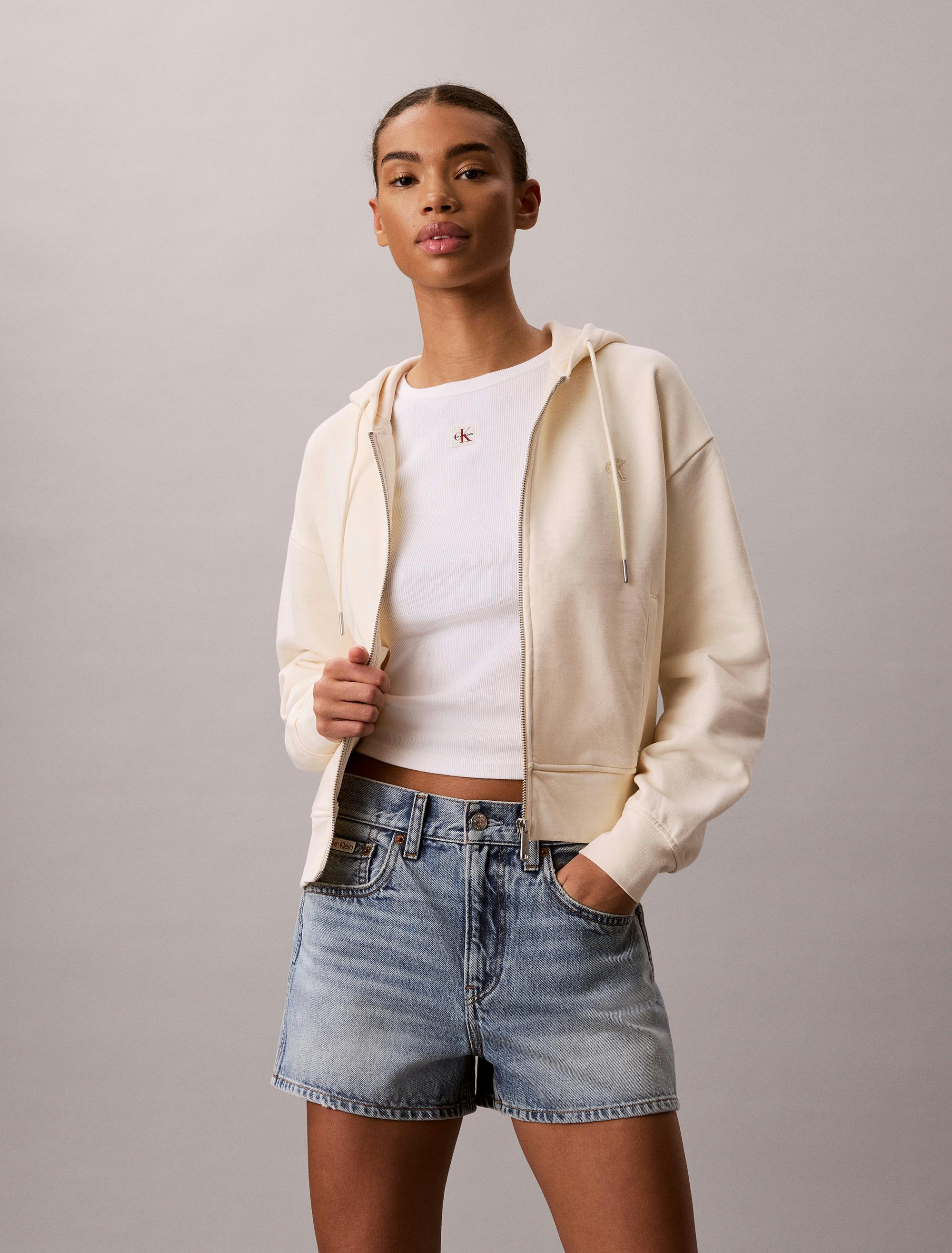 Cropped Monogram Zip-Up Hoodie | Calvin Klein