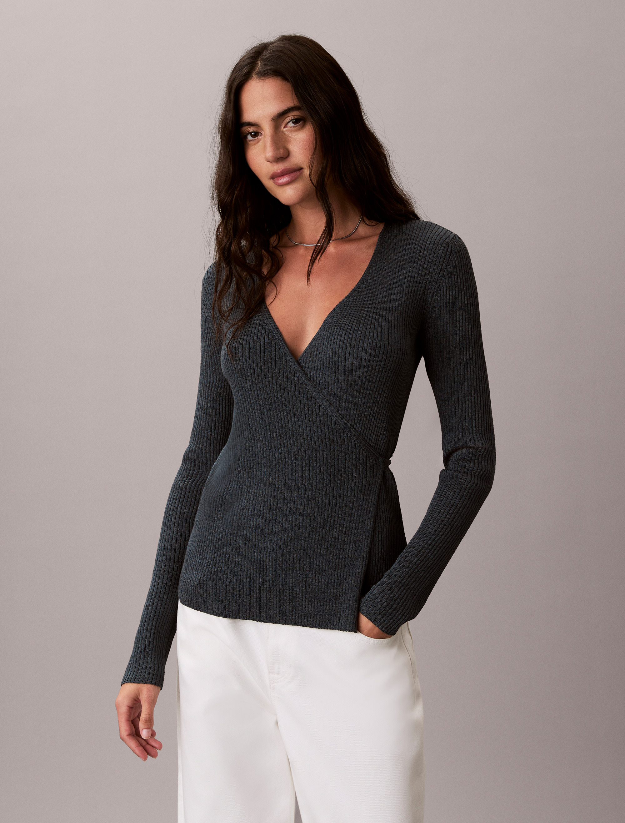 Linen Blend Wrap Jumper