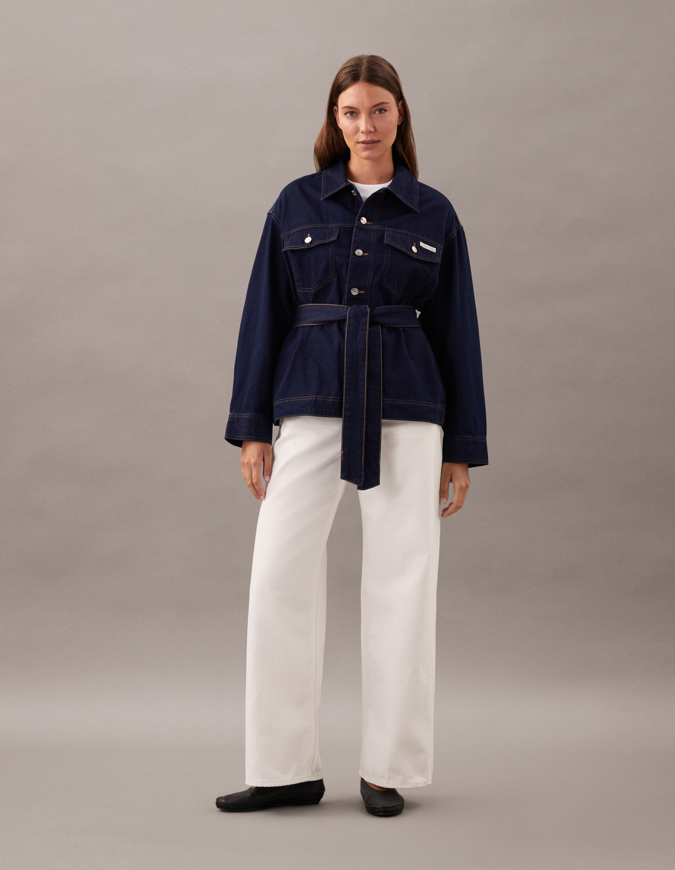 ジャケット・アウター New Classic Belted Denim Jacket Denim Cinched Belted Jacket | Calvin Klein