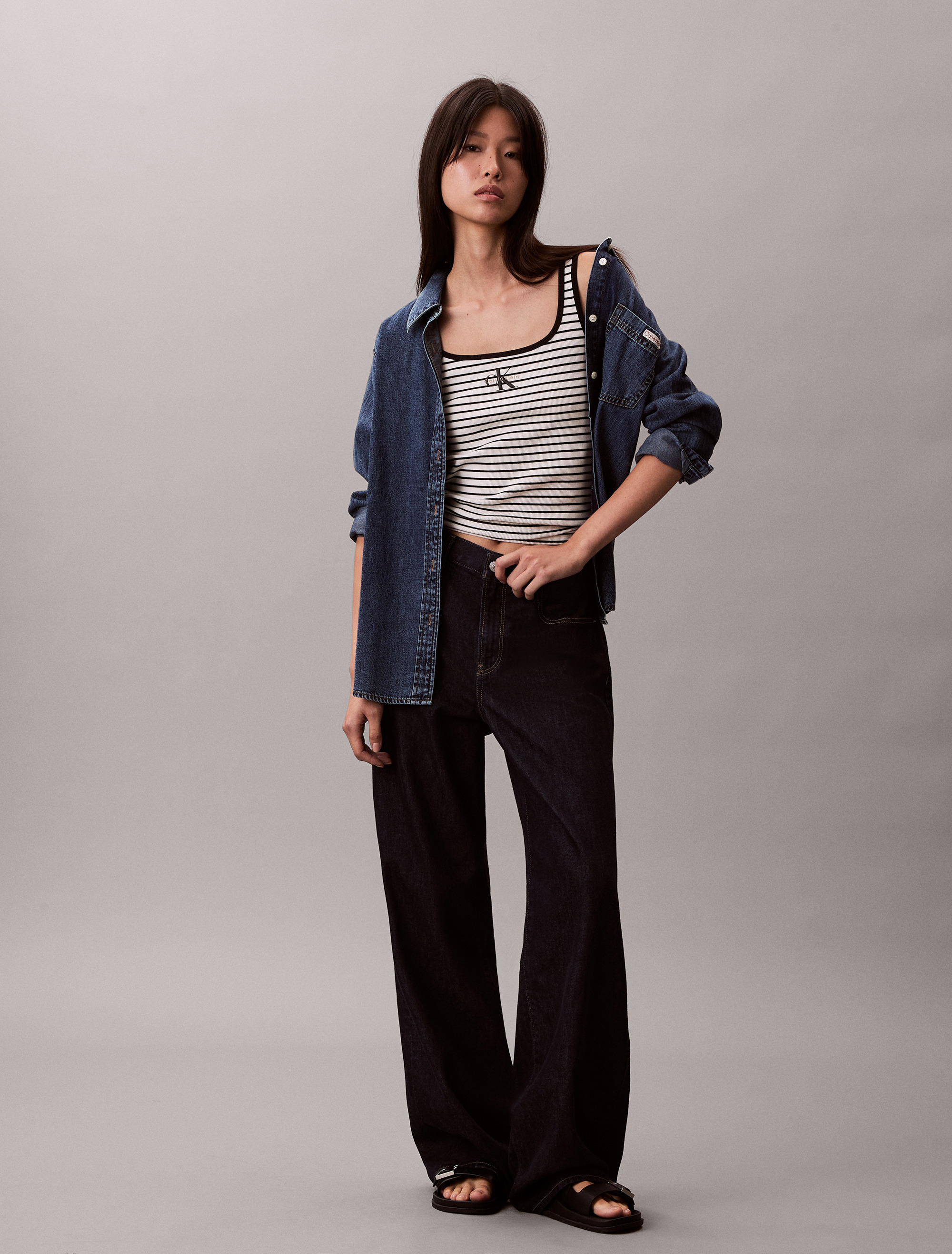 Striped Monologo Scoopneck Rib Tank Top