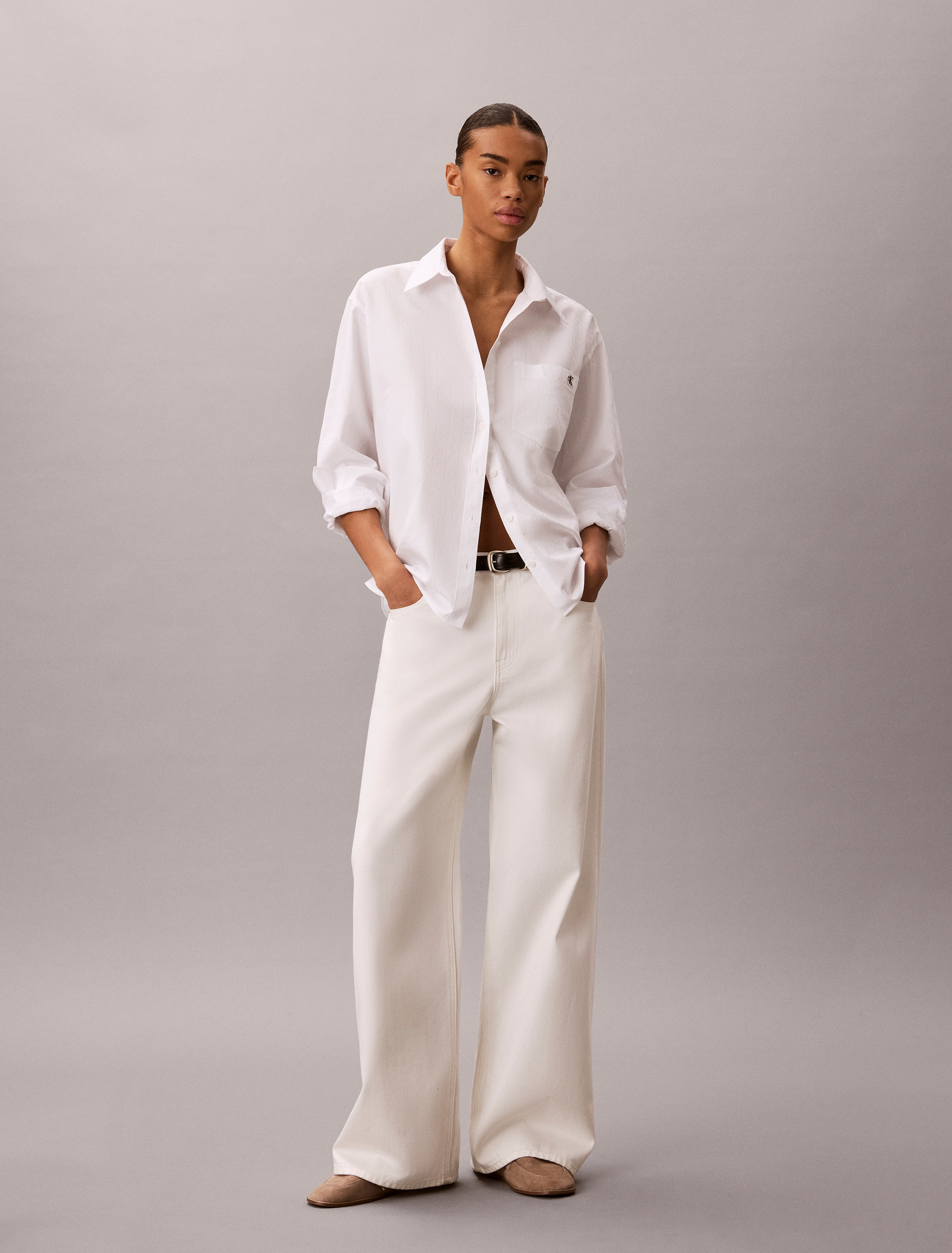Cotton Poplin Jacquard Relaxed Shirt