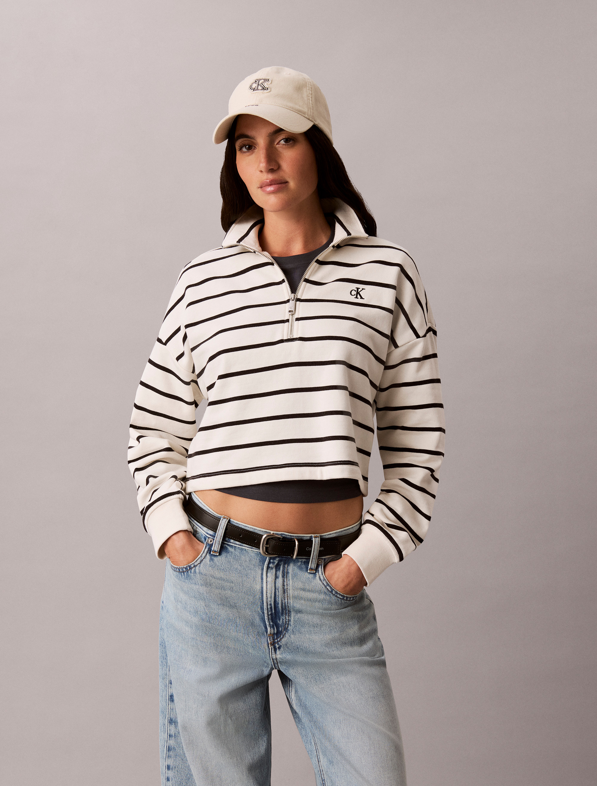 Striped Monogram Terry Cropped Sweatshirt