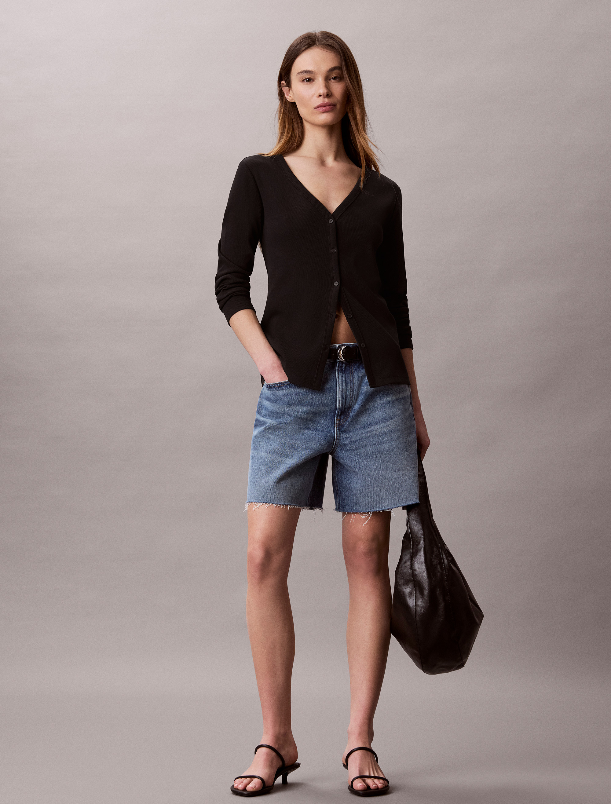 Woven Monologo Fine Rib Slim Cardigan