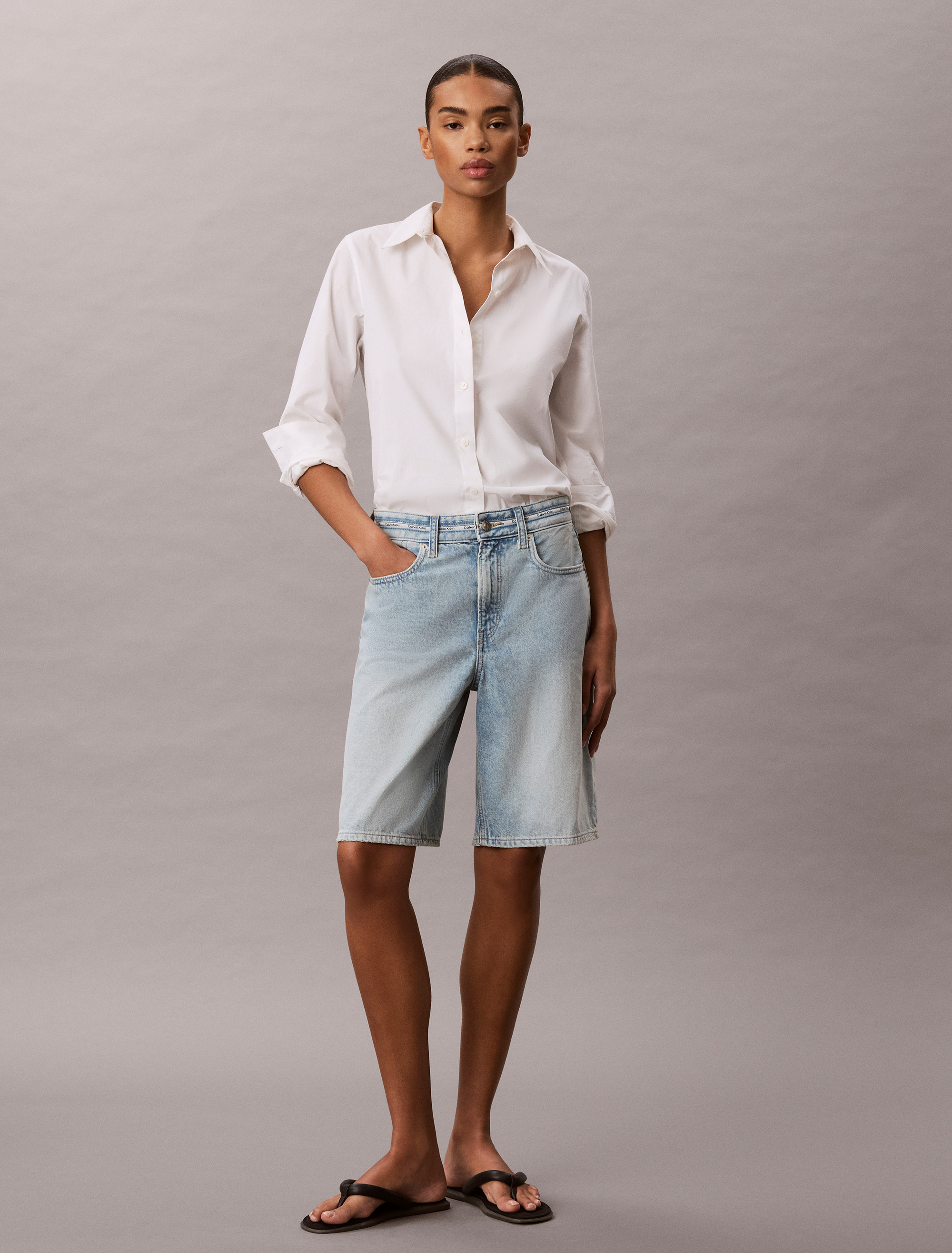 Denim Logo Tape Relaxed Bermuda Shorts