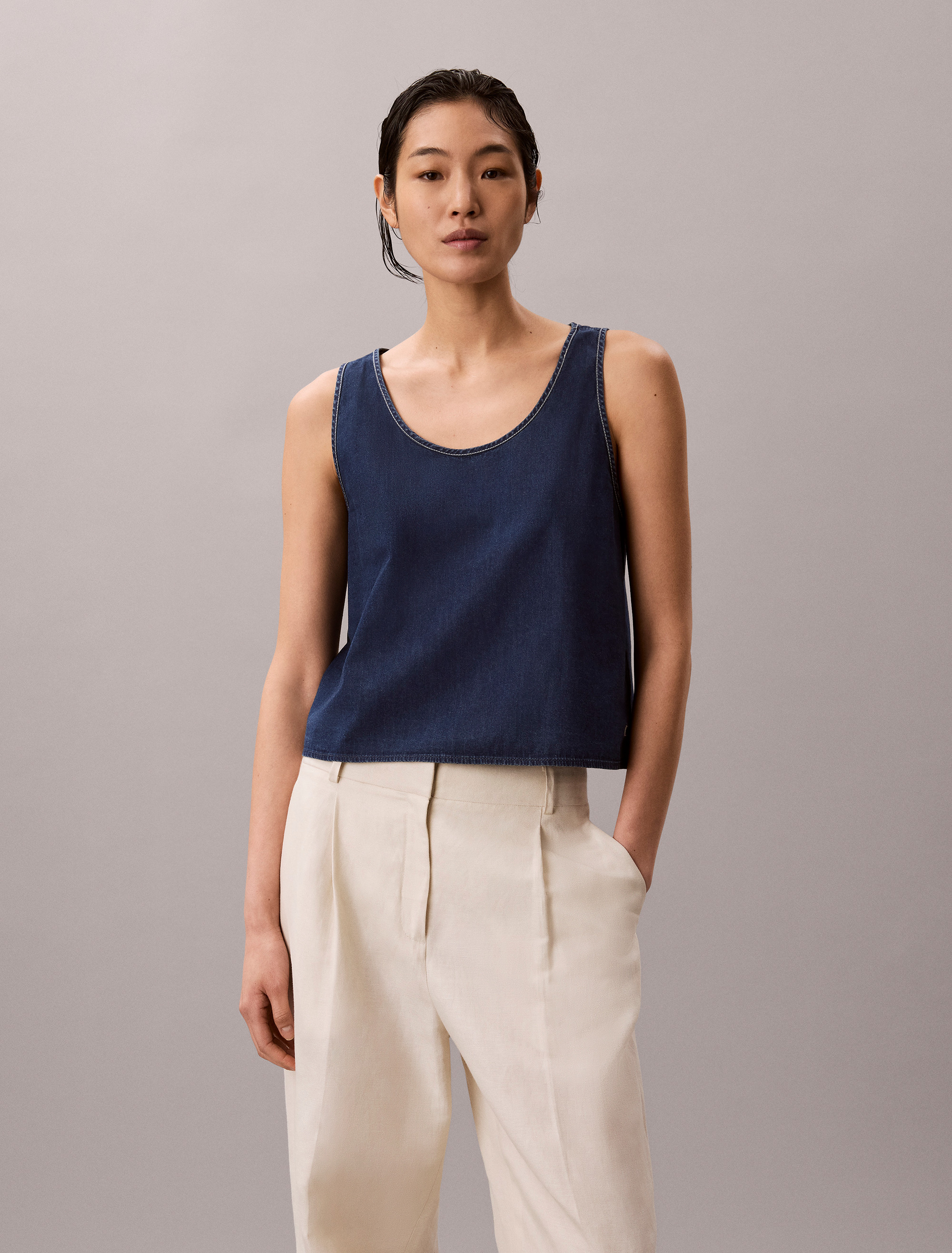 Denim Draped Tank Top