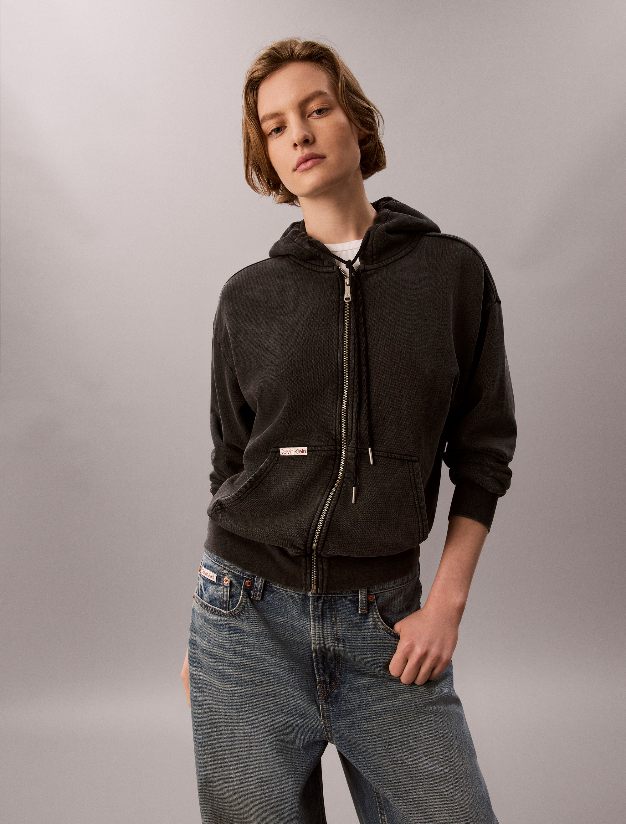 Denim Wash French Terry Zip Sweatshirt