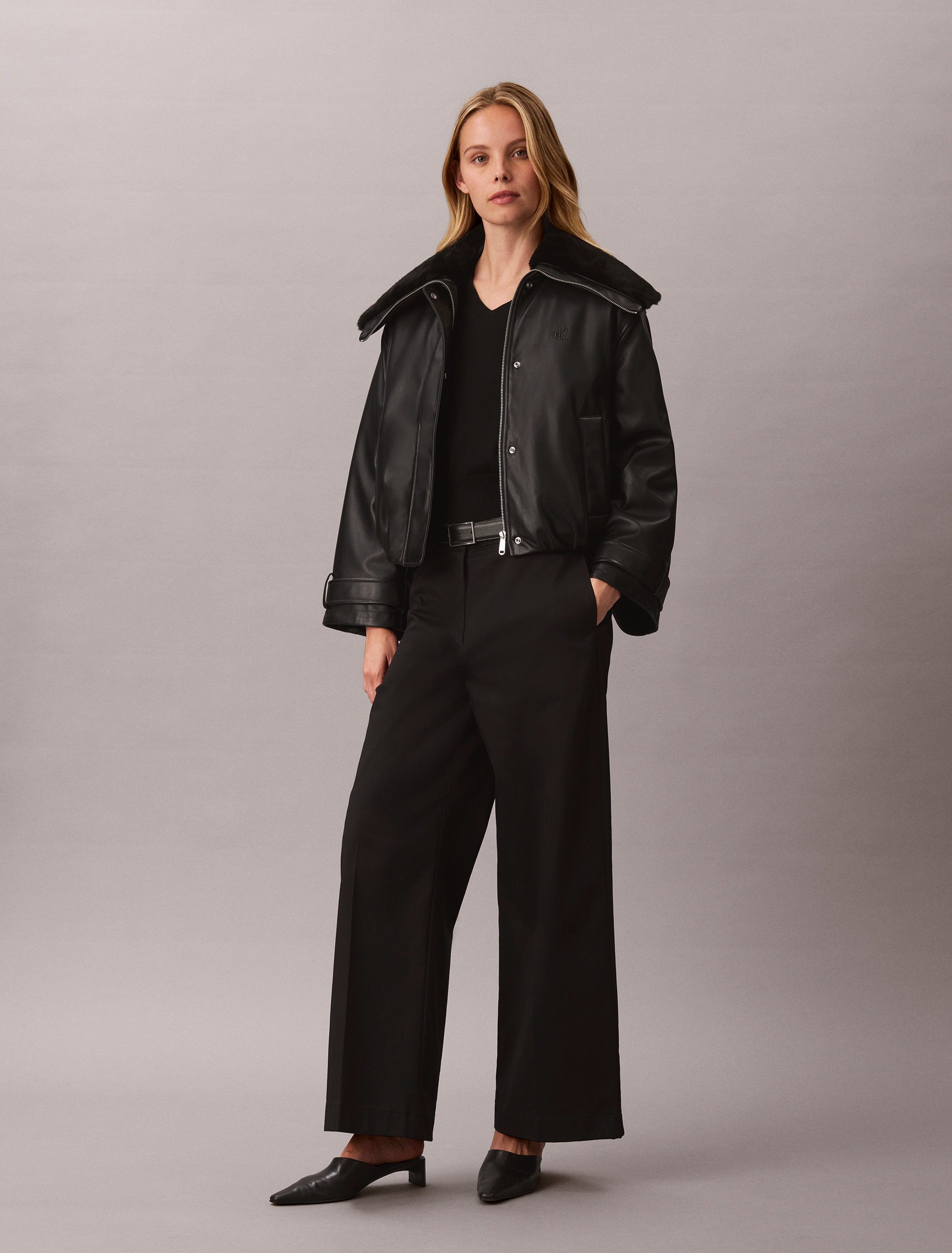Faux Leather Padded Bomber Jacket
