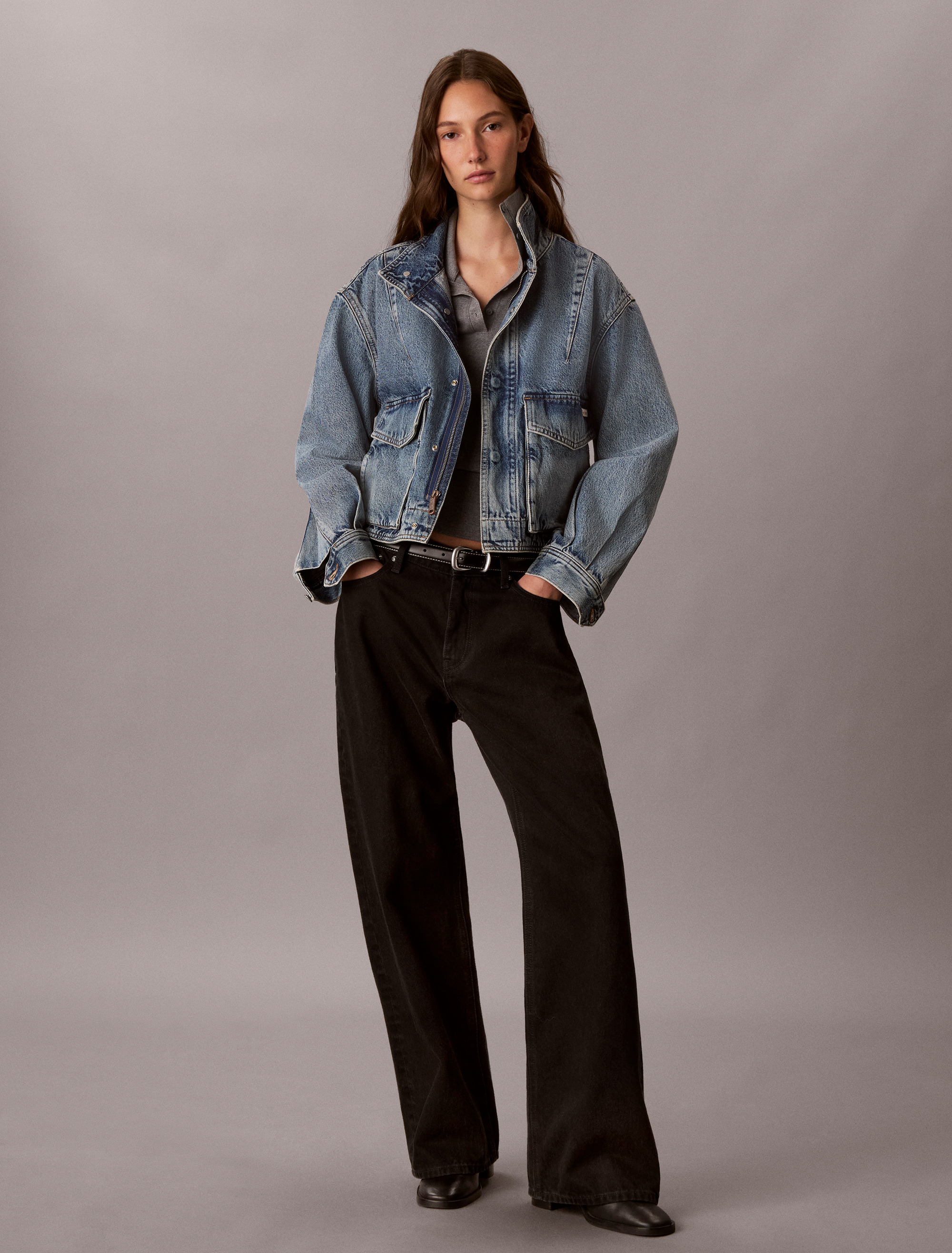 Cropped Denim Utility Jacket