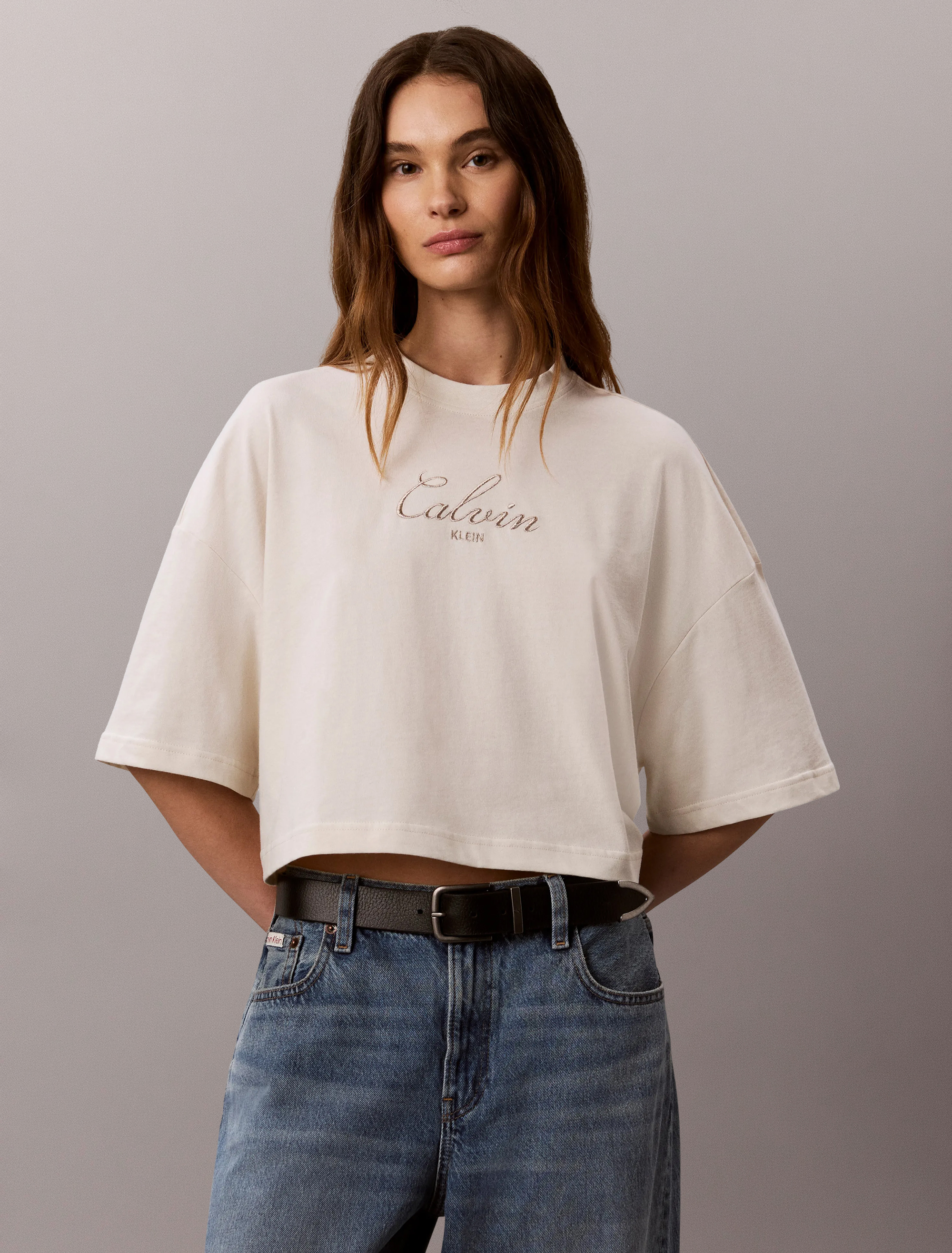 Boxy Crop Script Logo Tee